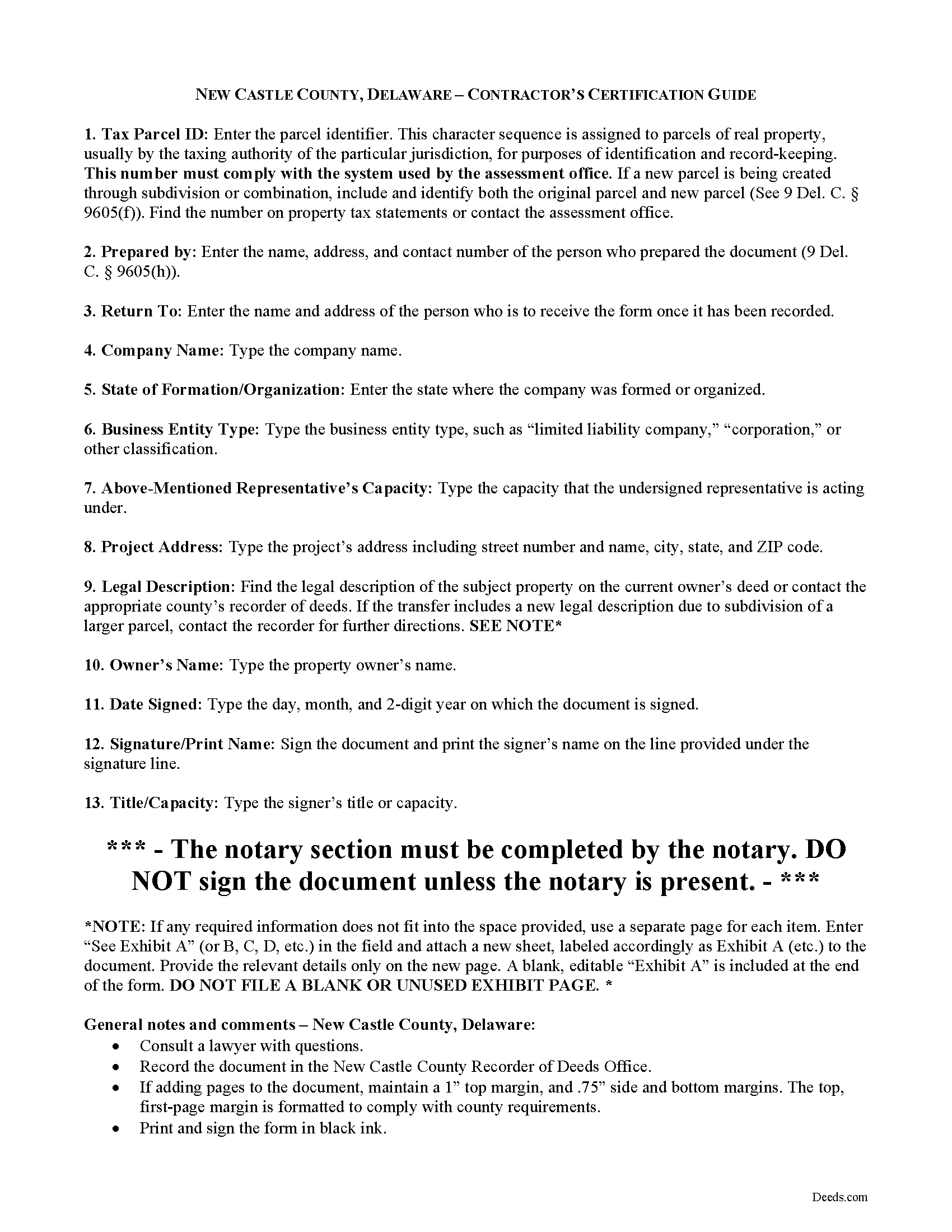 New Castle County Contractor Certification of Payment Guide