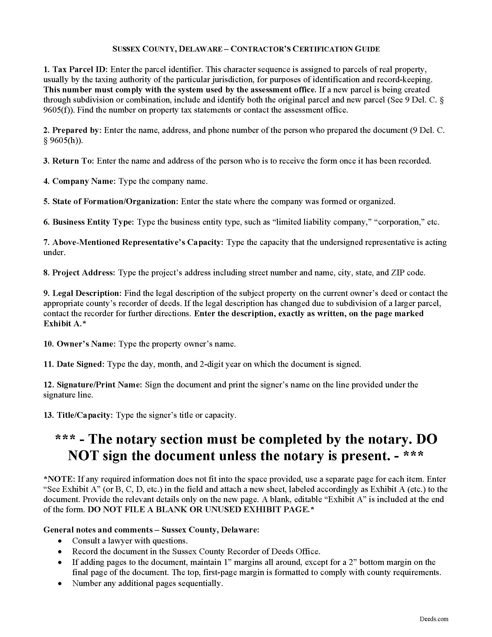 Sussex County Contractor Certification of Payment Guide