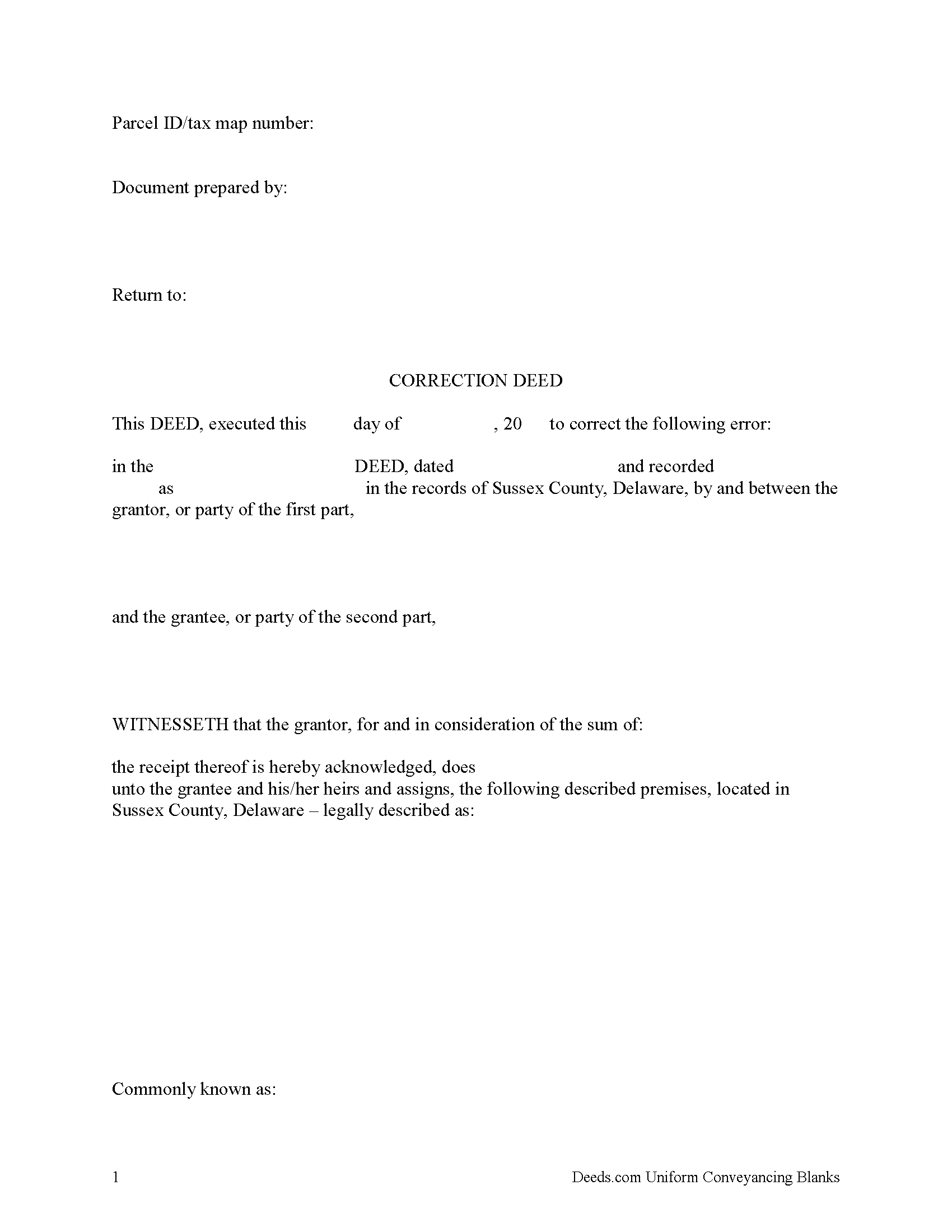 Sussex County Correction Deed Form