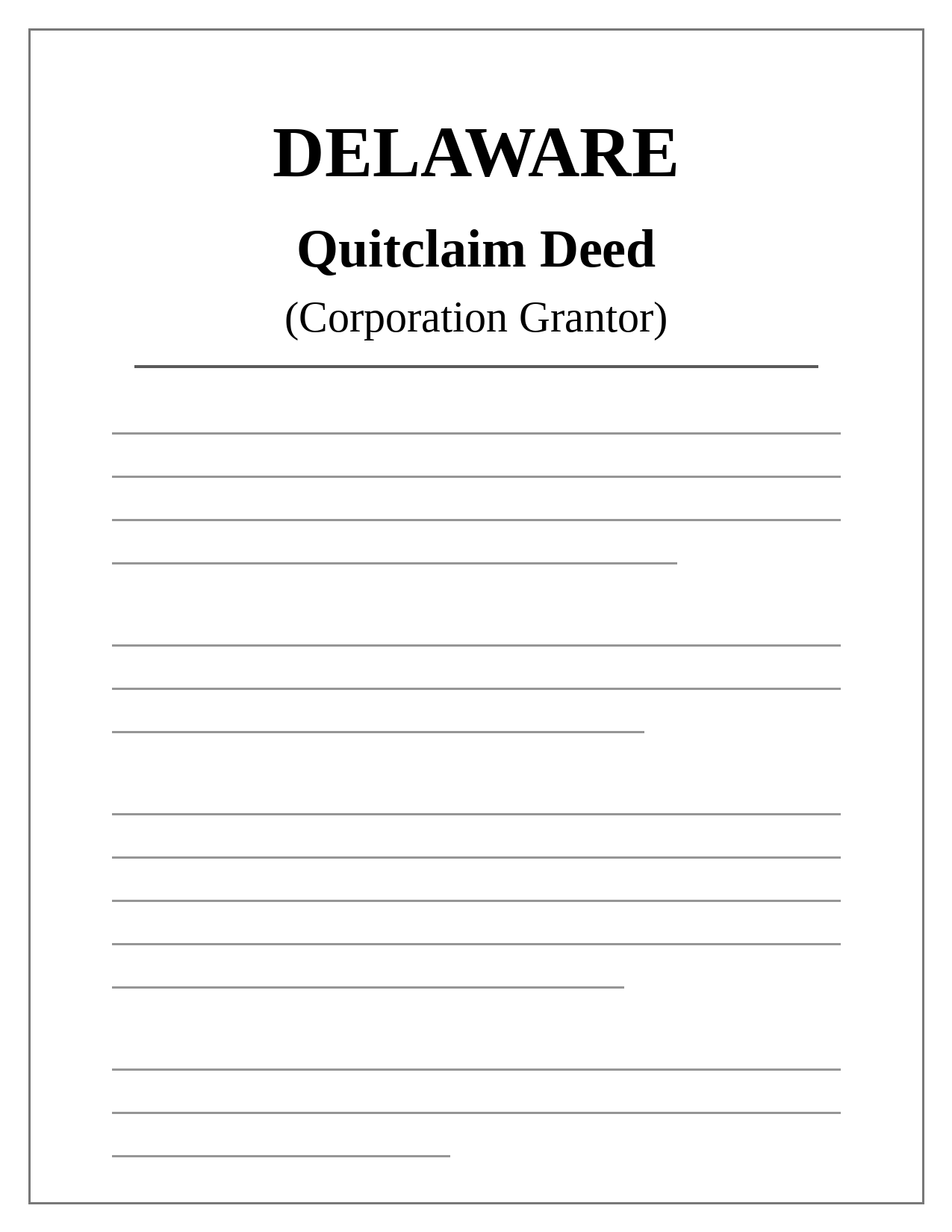 Delaware Quitclaim Deed (Corporation Grantor)