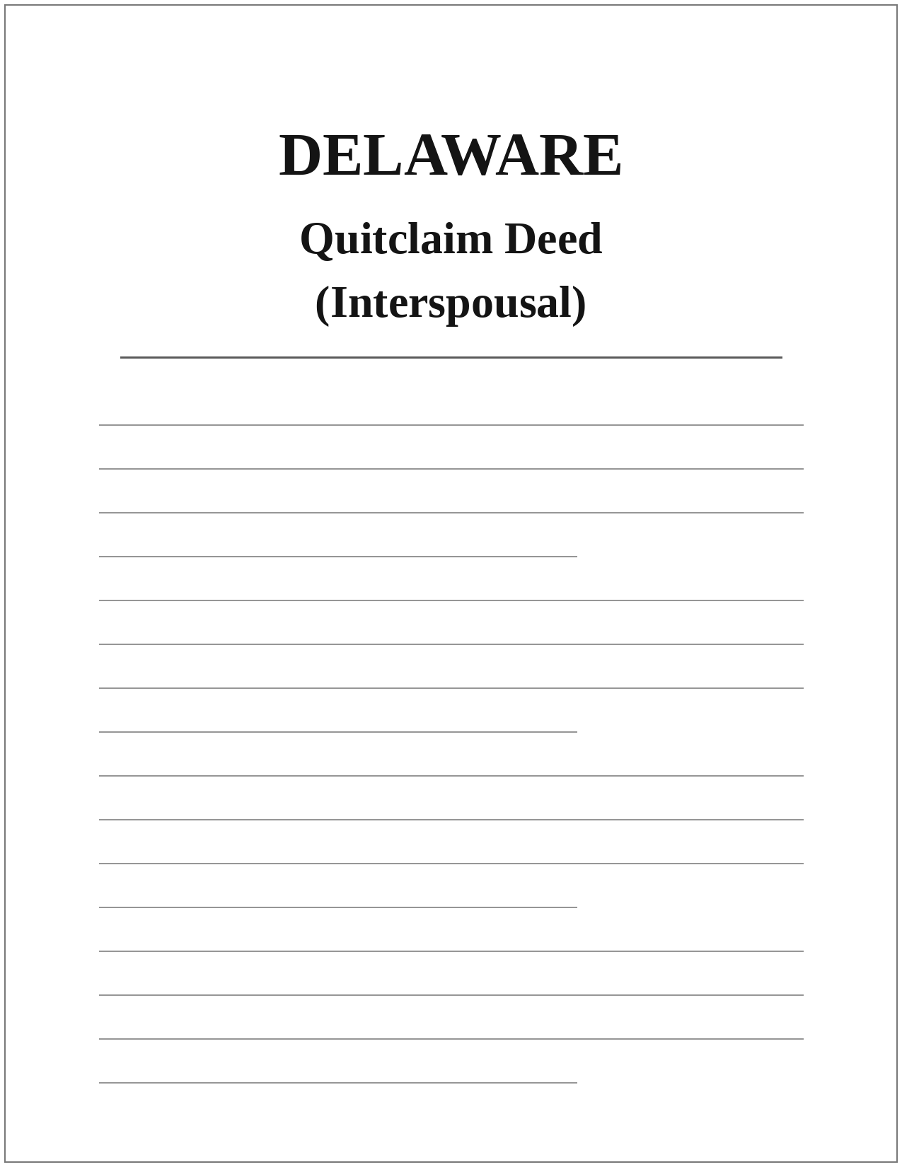Delaware Quitclaim Deed (Interspousal)