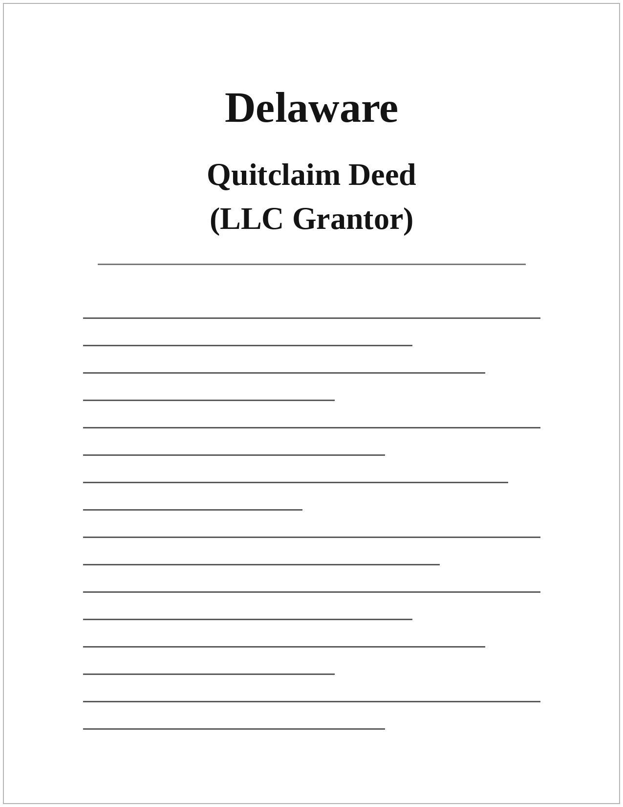 Delaware Quitclaim Deed (LLC Grantor)