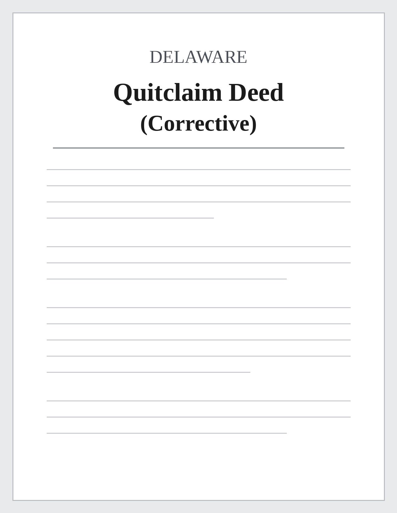 Delaware Quitclaim Deed (Corrective)