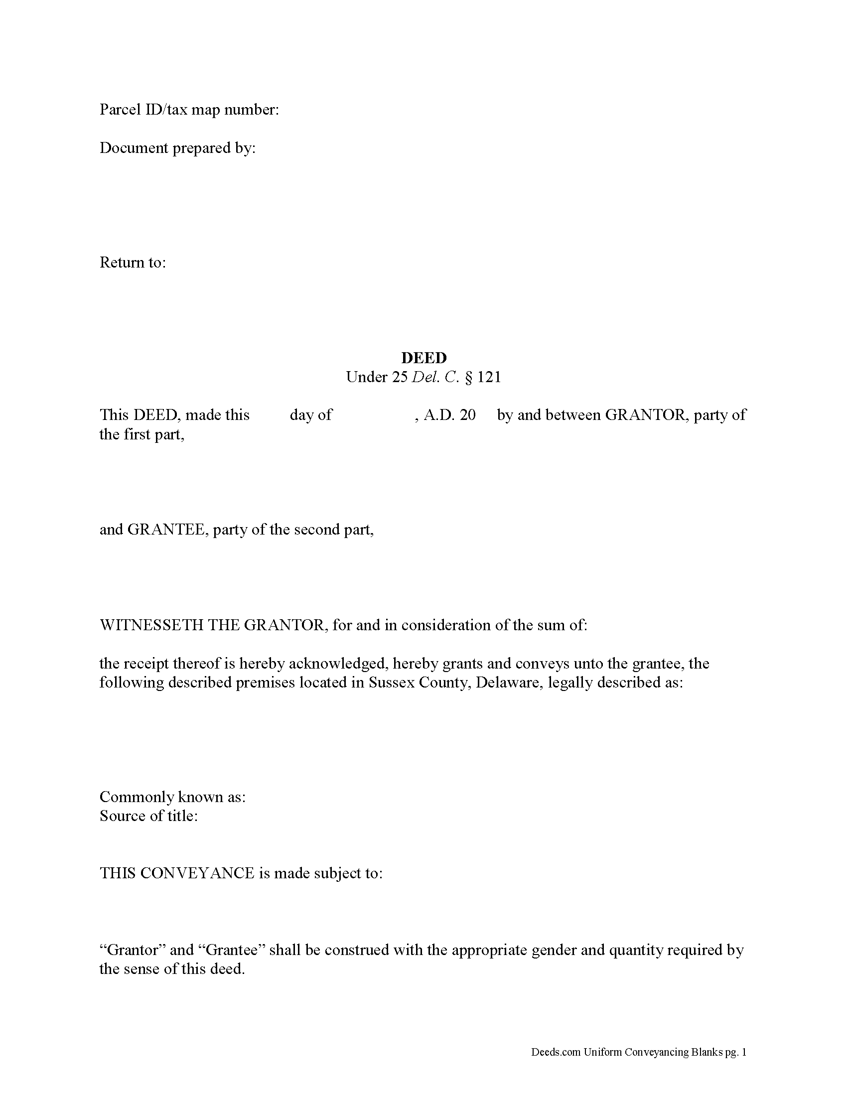 Delaware Special Warranty Deed Image