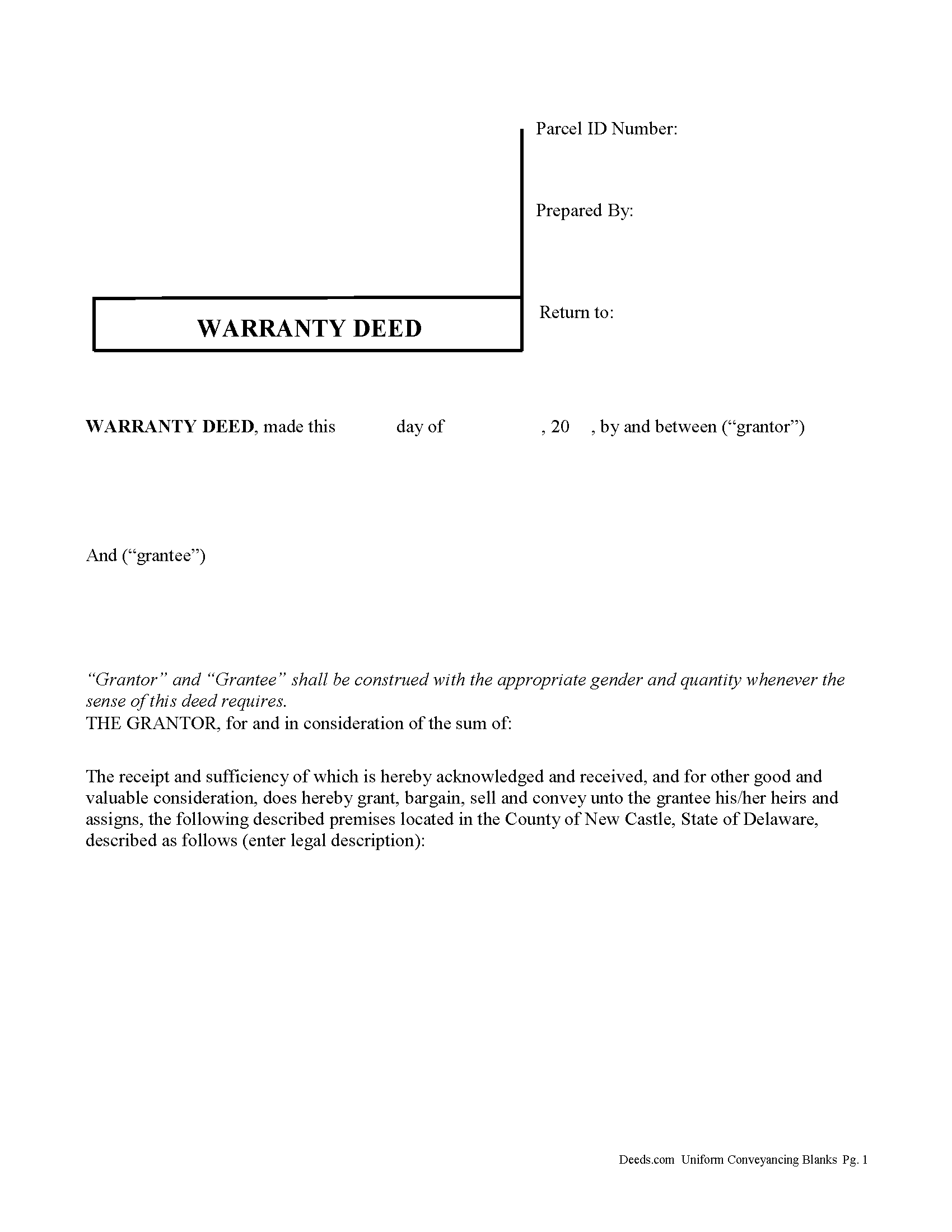 Delaware Warranty Deed Image