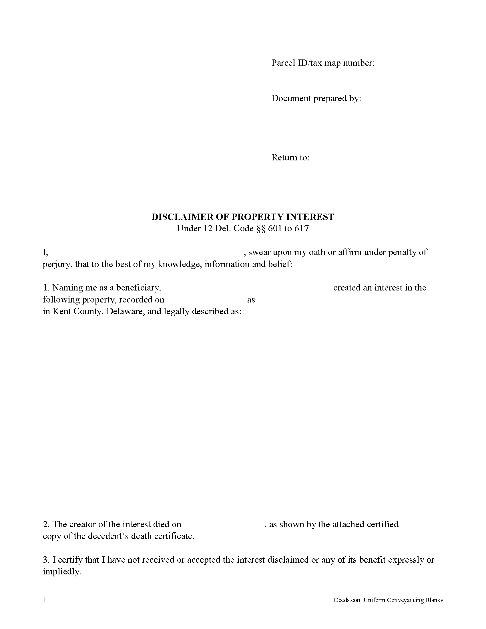 Kent County Disclaimer of Interest Form