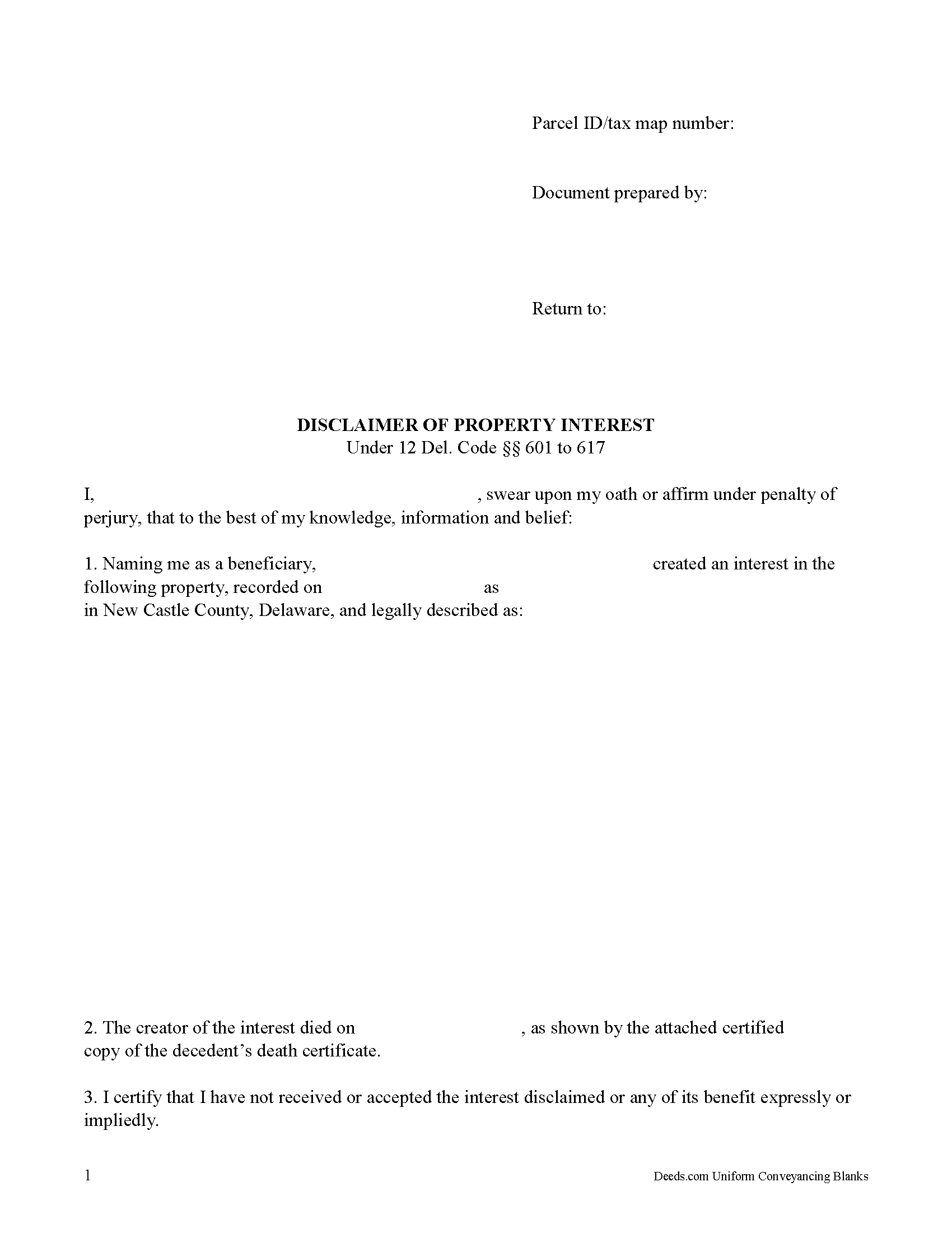 New Castle County Disclaimer of Interest Form