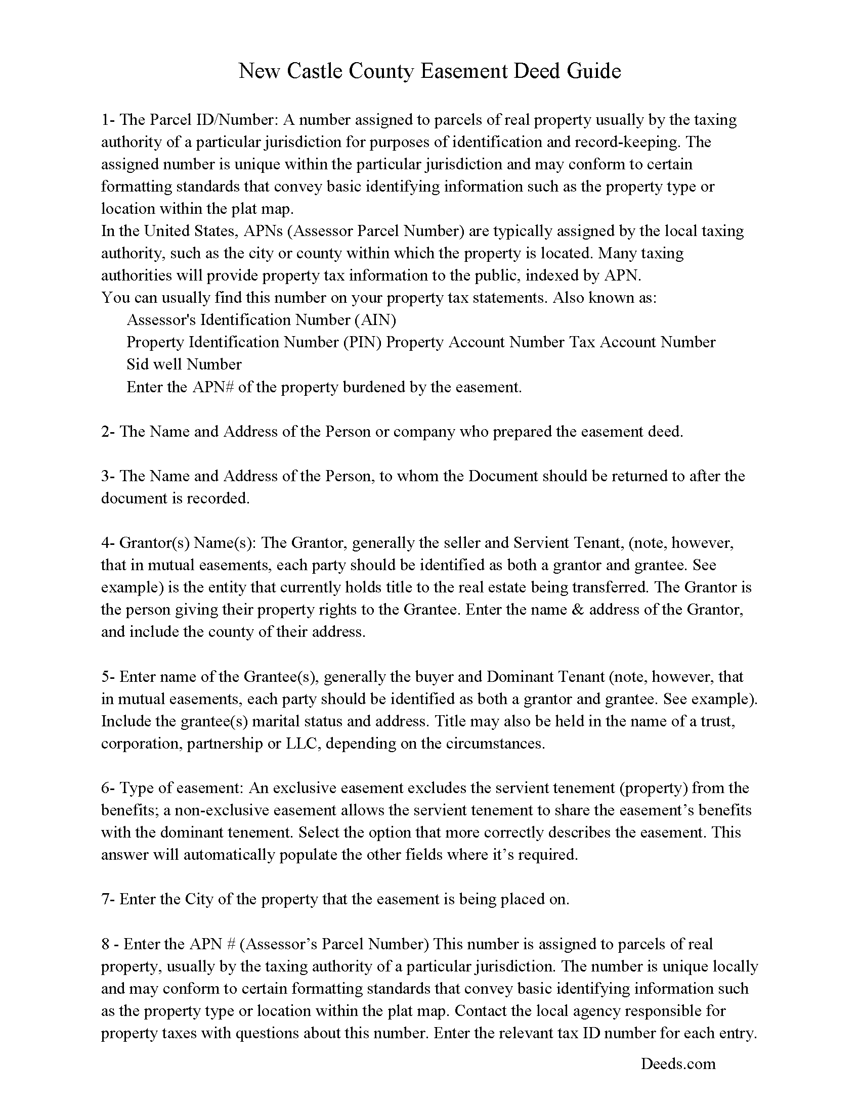 New Castle County New Castle County Easement Deed Guide
