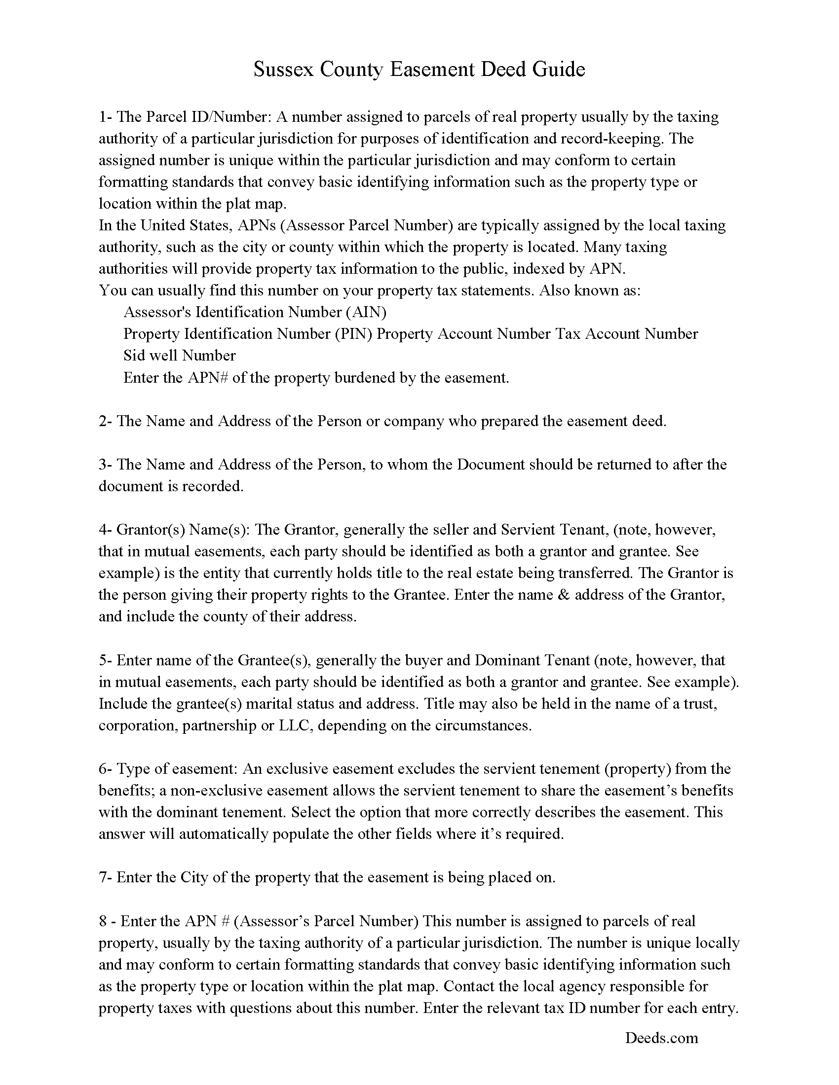 Sussex County Sussex County Easement Deed Guide