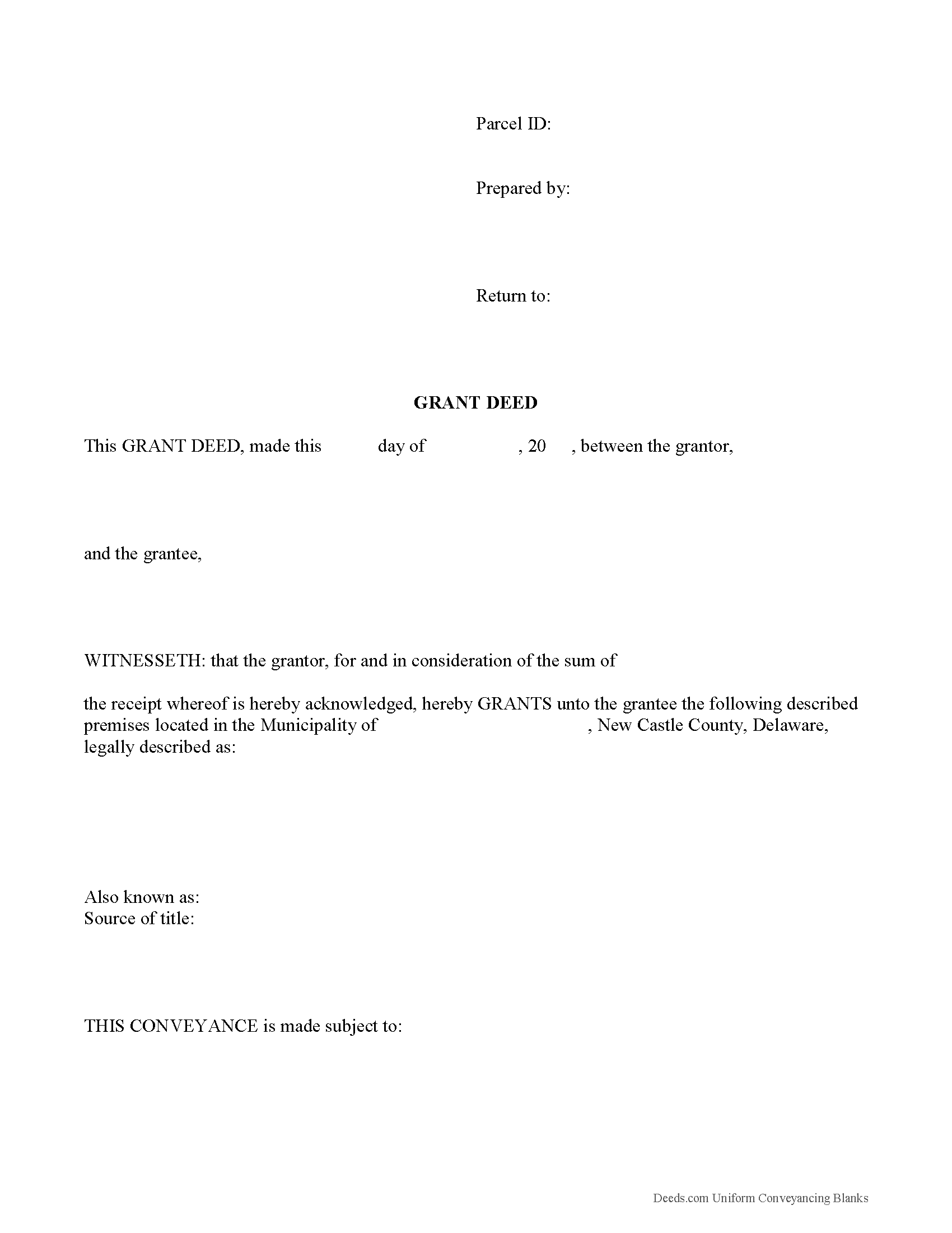 New Castle County Grant Deed Form