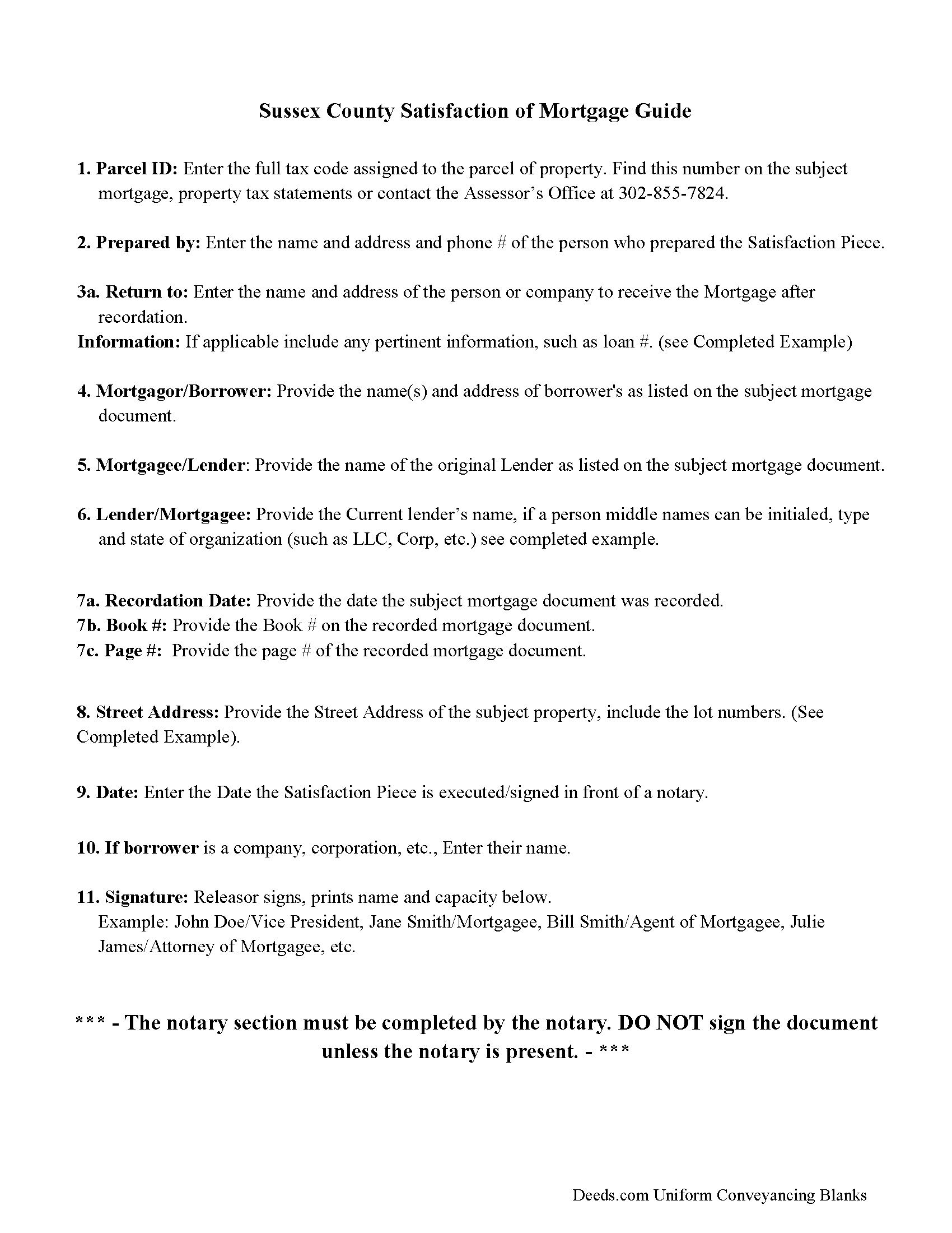 Sussex County Satisfaction Piece Guidelines