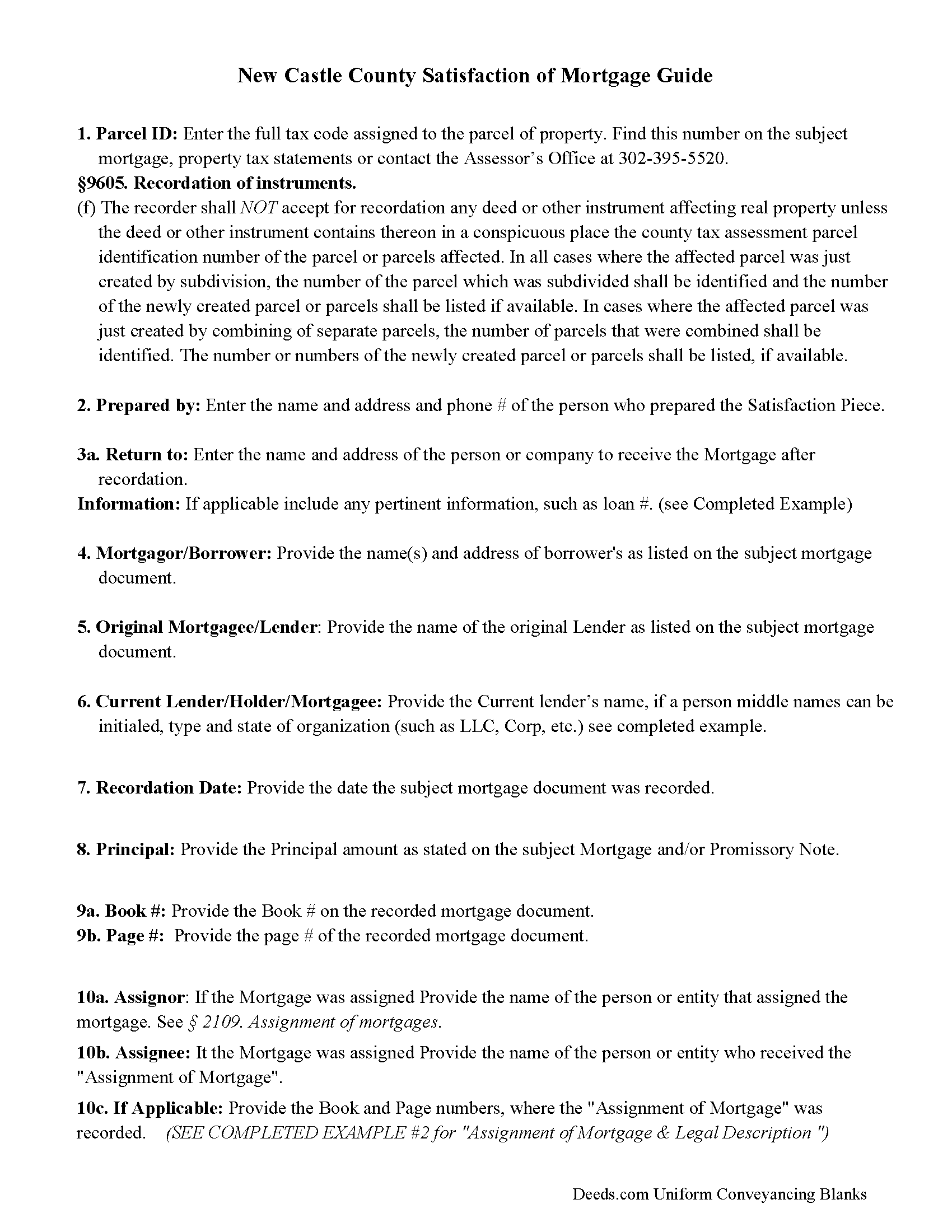 New Castle County Guidelines for Mortgage Satisfaction Piece