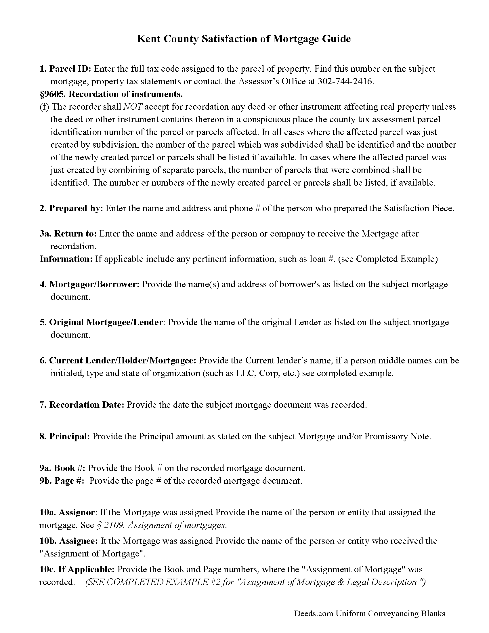 Kent County Guidelines for Mortgage Satisfaction Piece