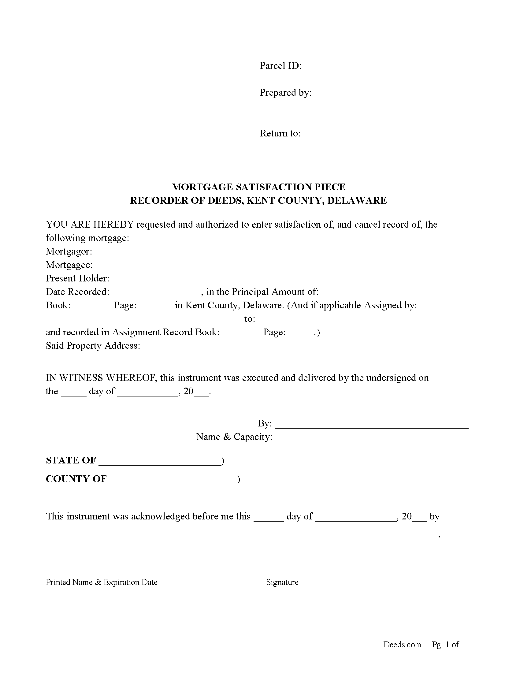 Kent County Mortgage Satisfaction Piece Form