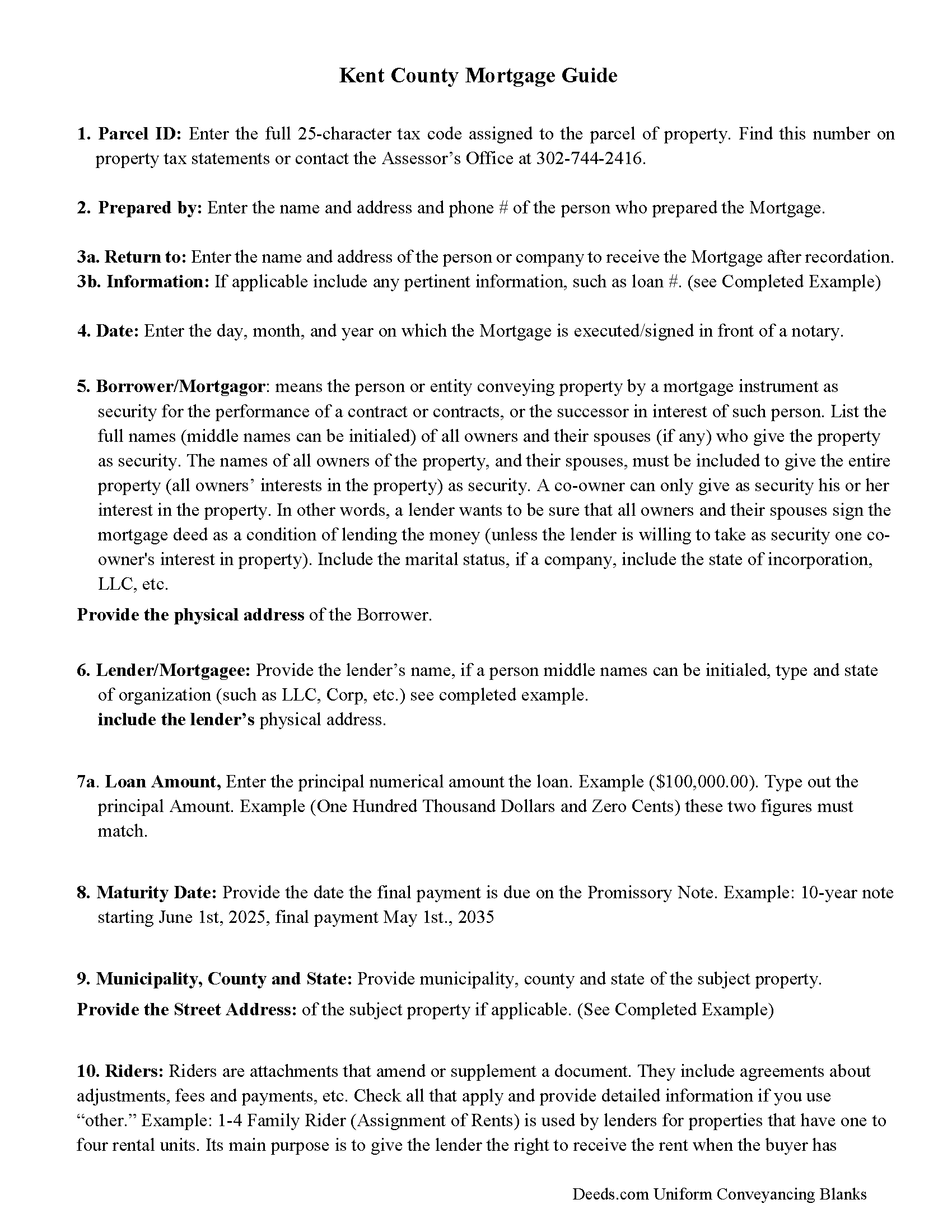 Kent County Mortgage Form Guidelines