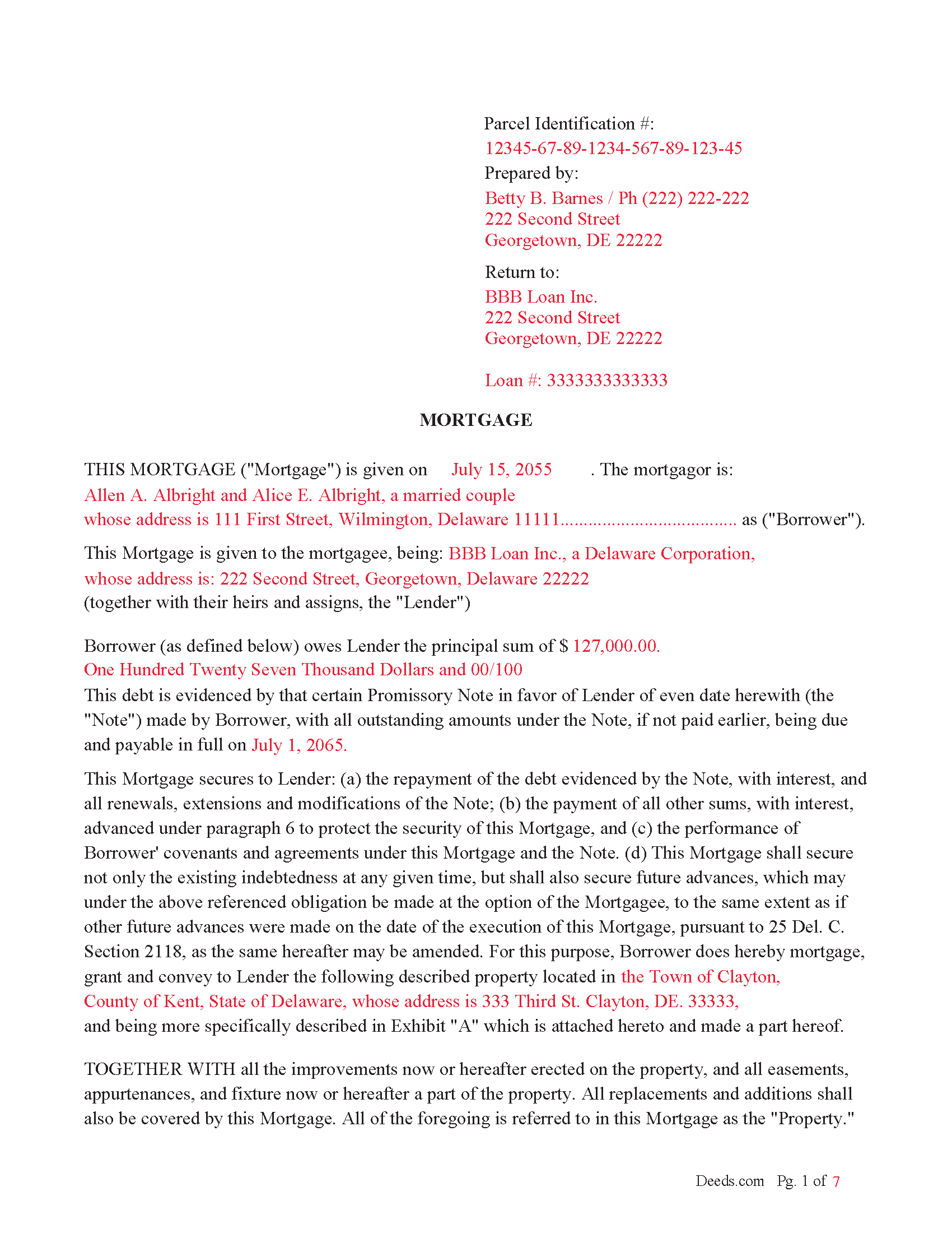 Completed Example of the Mortgage Document