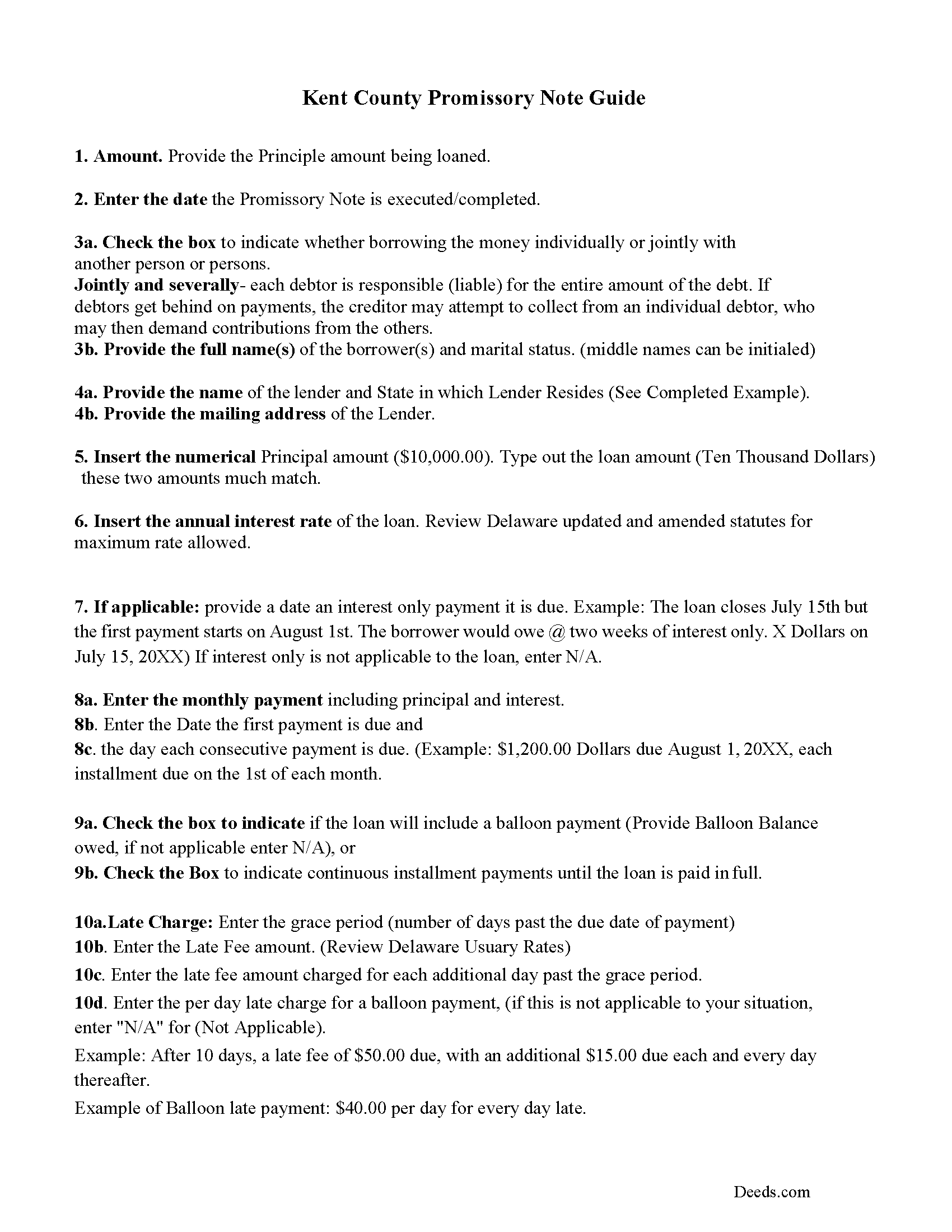 Kent County Promissory Note Guidelines