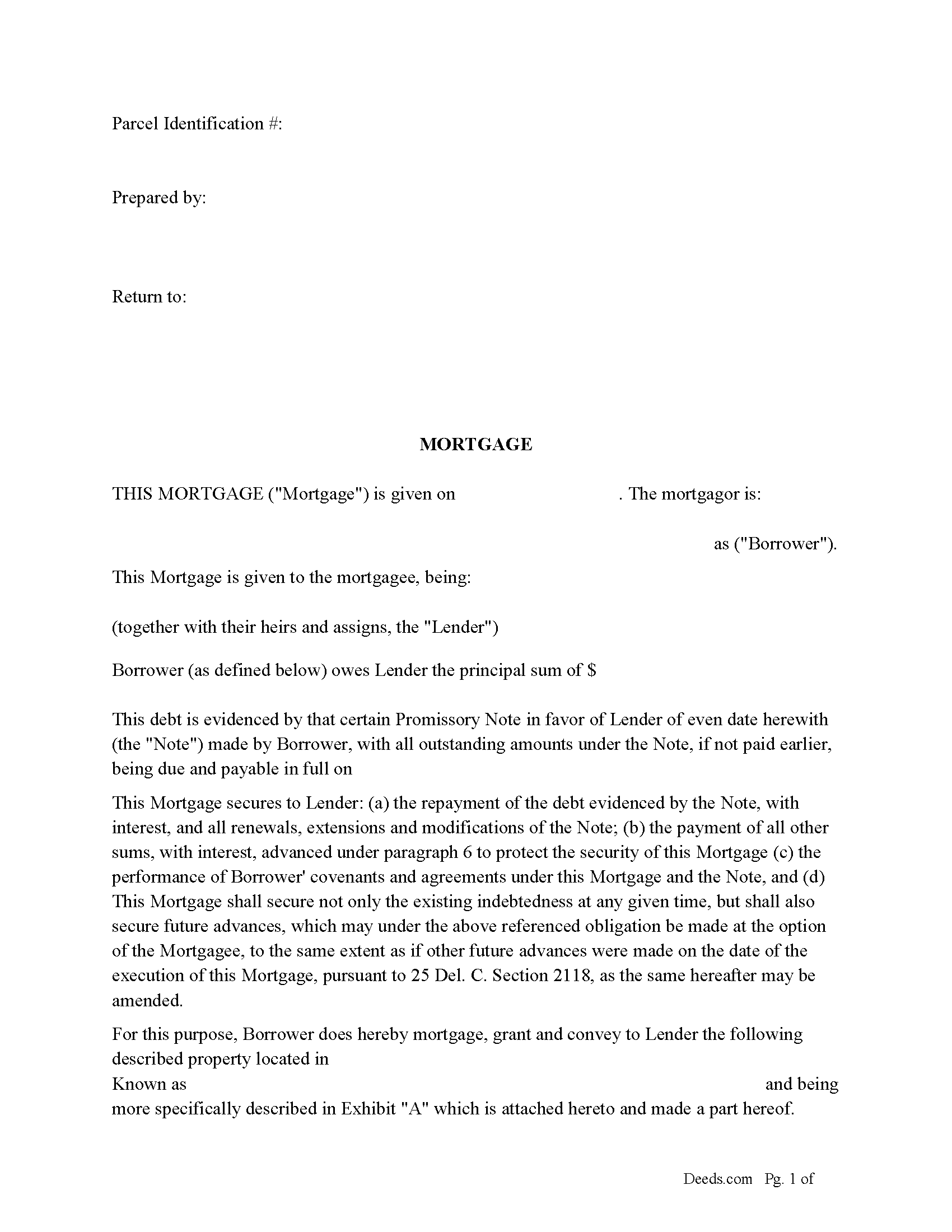 Sussex County Mortgage Secured and Promissory Note Form