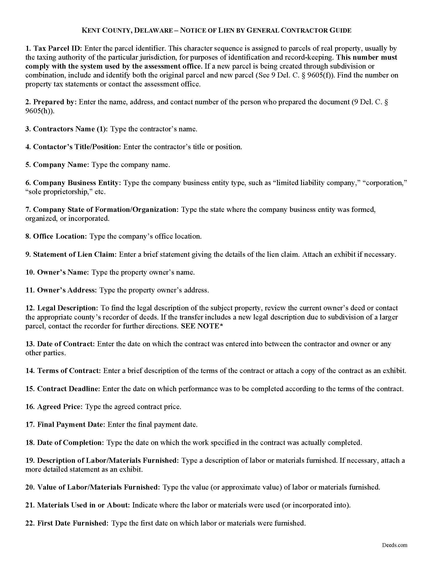 Kent County Notice of Mechanics Lien Guide