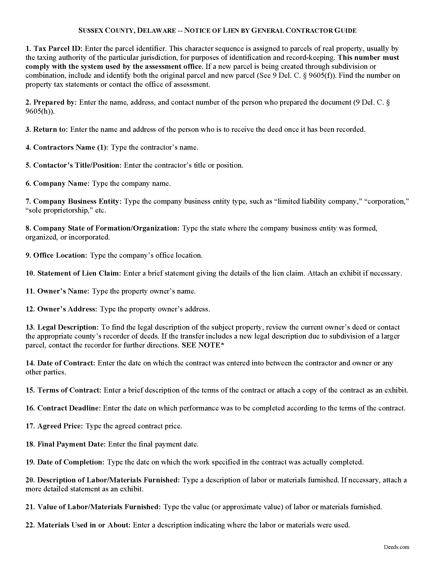 Sussex County Notice of Mechanics Lien Guide
