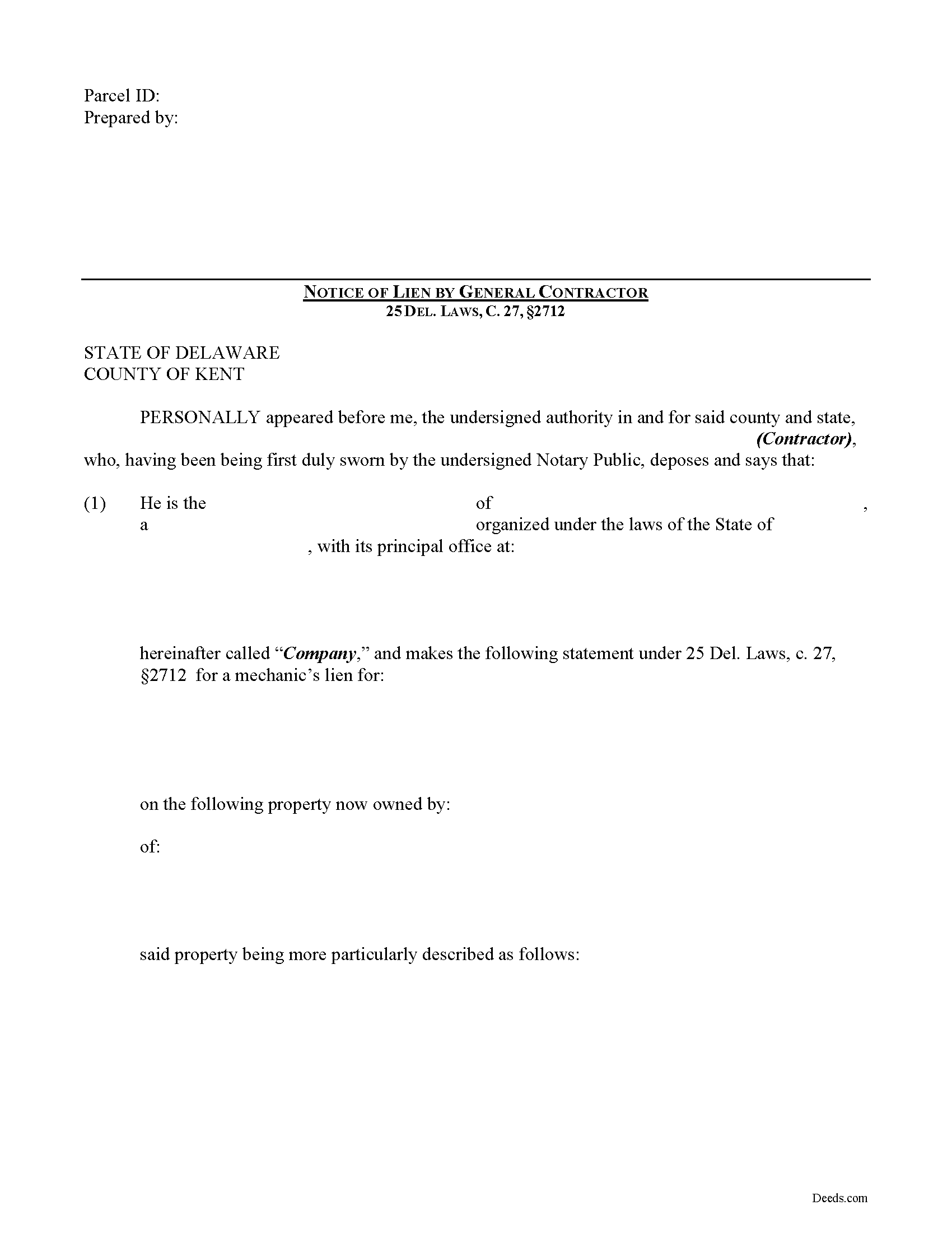 Kent County Notice of Mechanics Lien Form