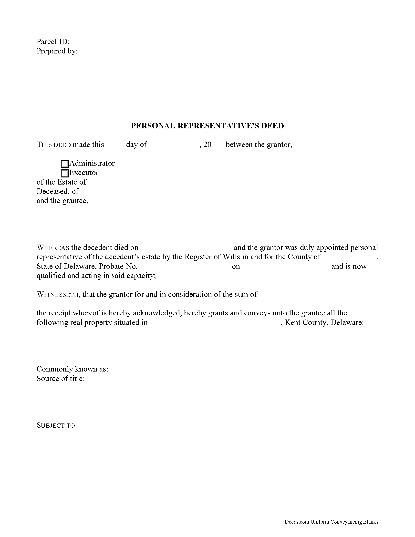 Kent County Personal Representative Deed Form