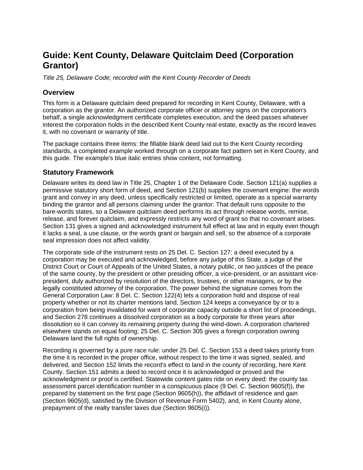 Kent County Kent County Quitclaim Deed (Corporation Grantor) Guide