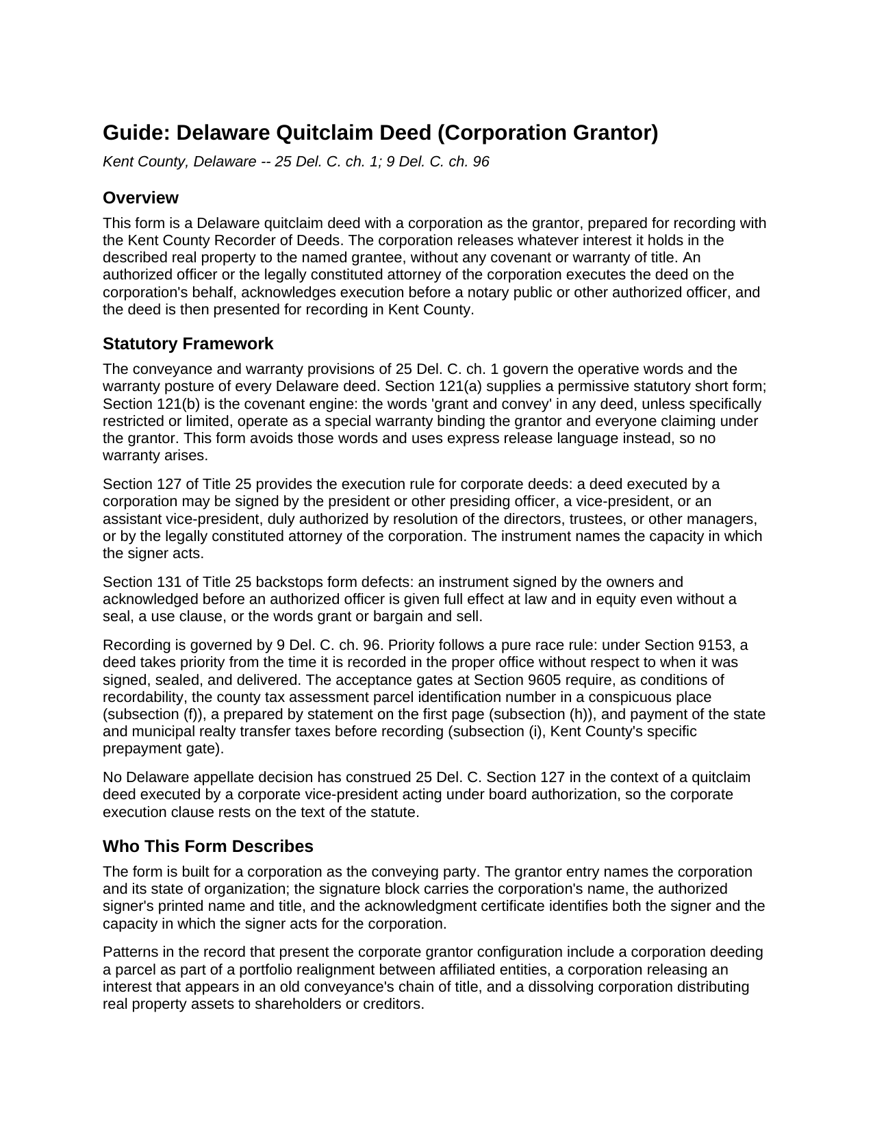 Kent County Kent County Quitclaim Deed (Corporation Grantor) Guide