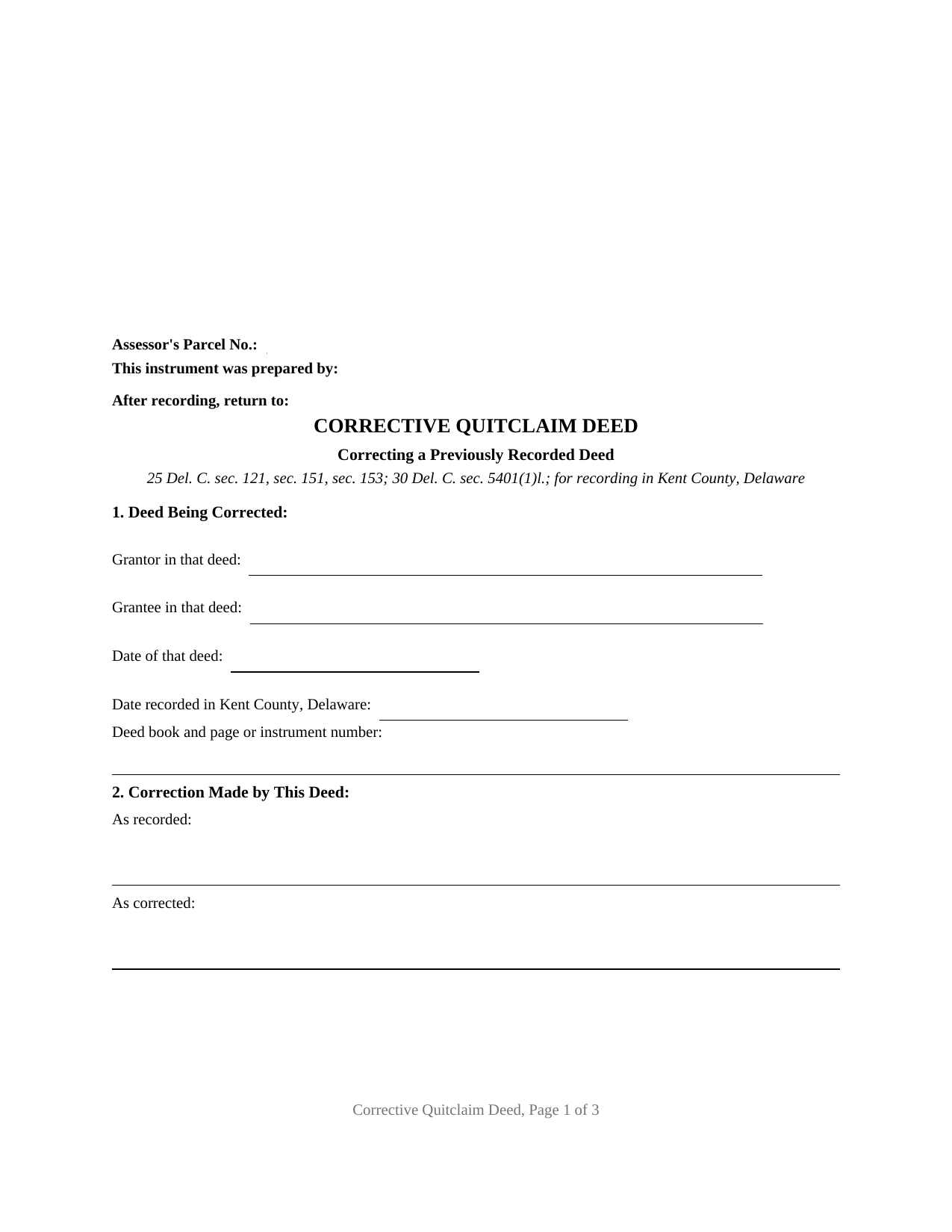 Kent County Kent County Quitclaim Deed (Corrective) Form