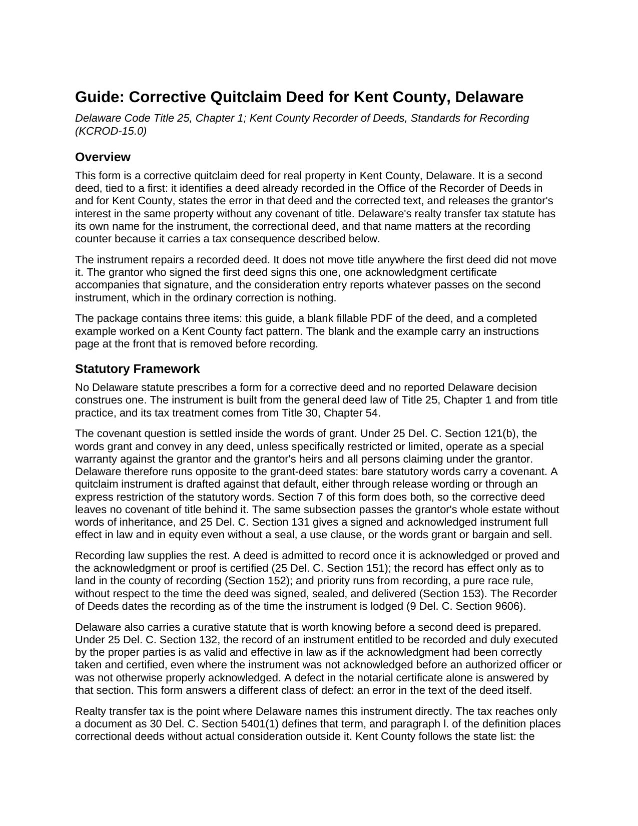 Kent County Kent County Quitclaim Deed (Corrective) Guide