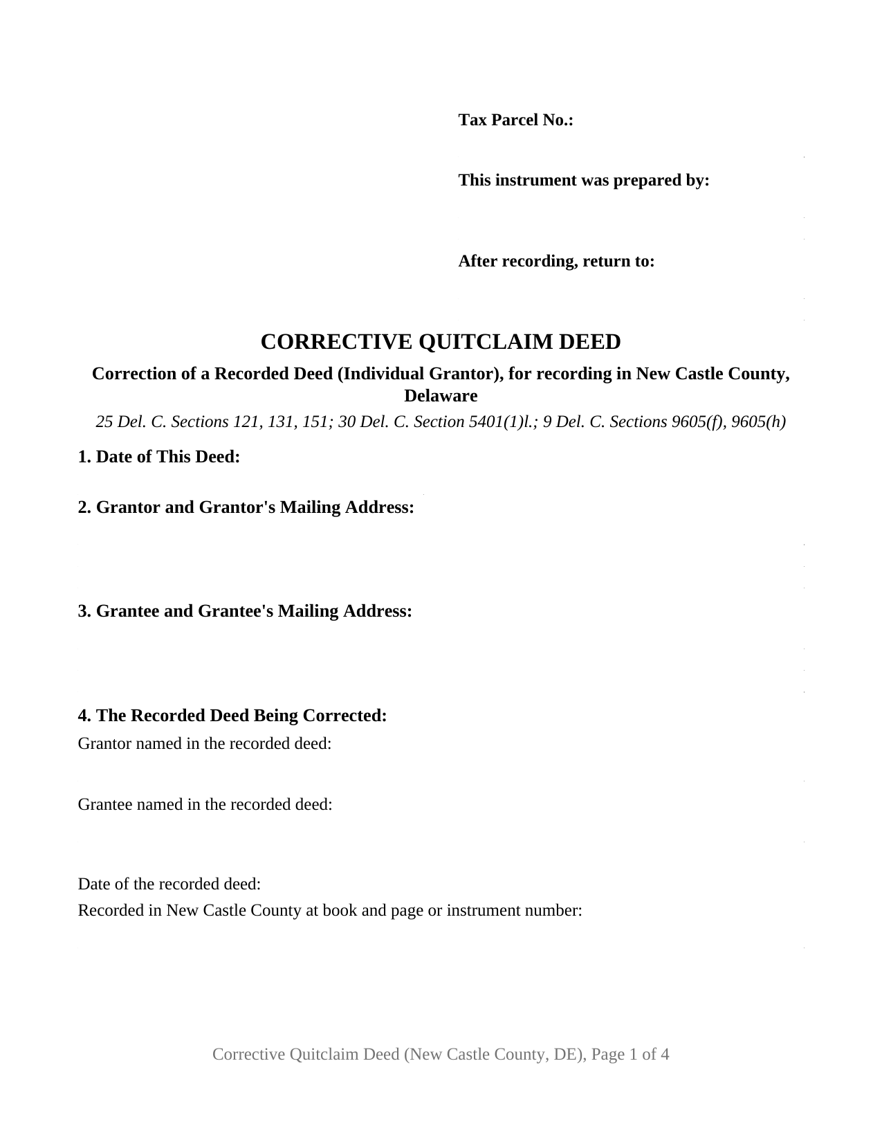 New Castle County New Castle County Quitclaim Deed (Corrective) Form