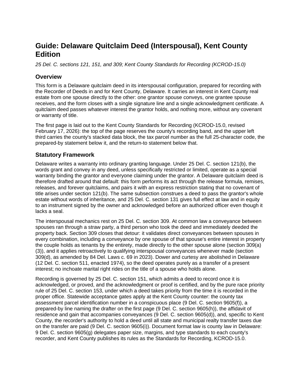 Kent County Kent County Quitclaim Deed (Interspousal) Guide