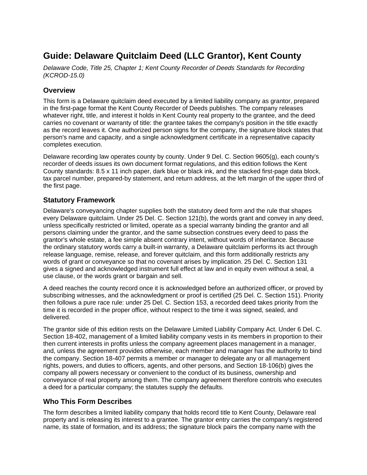 Kent County Kent County Quitclaim Deed (LLC Grantor) Guide