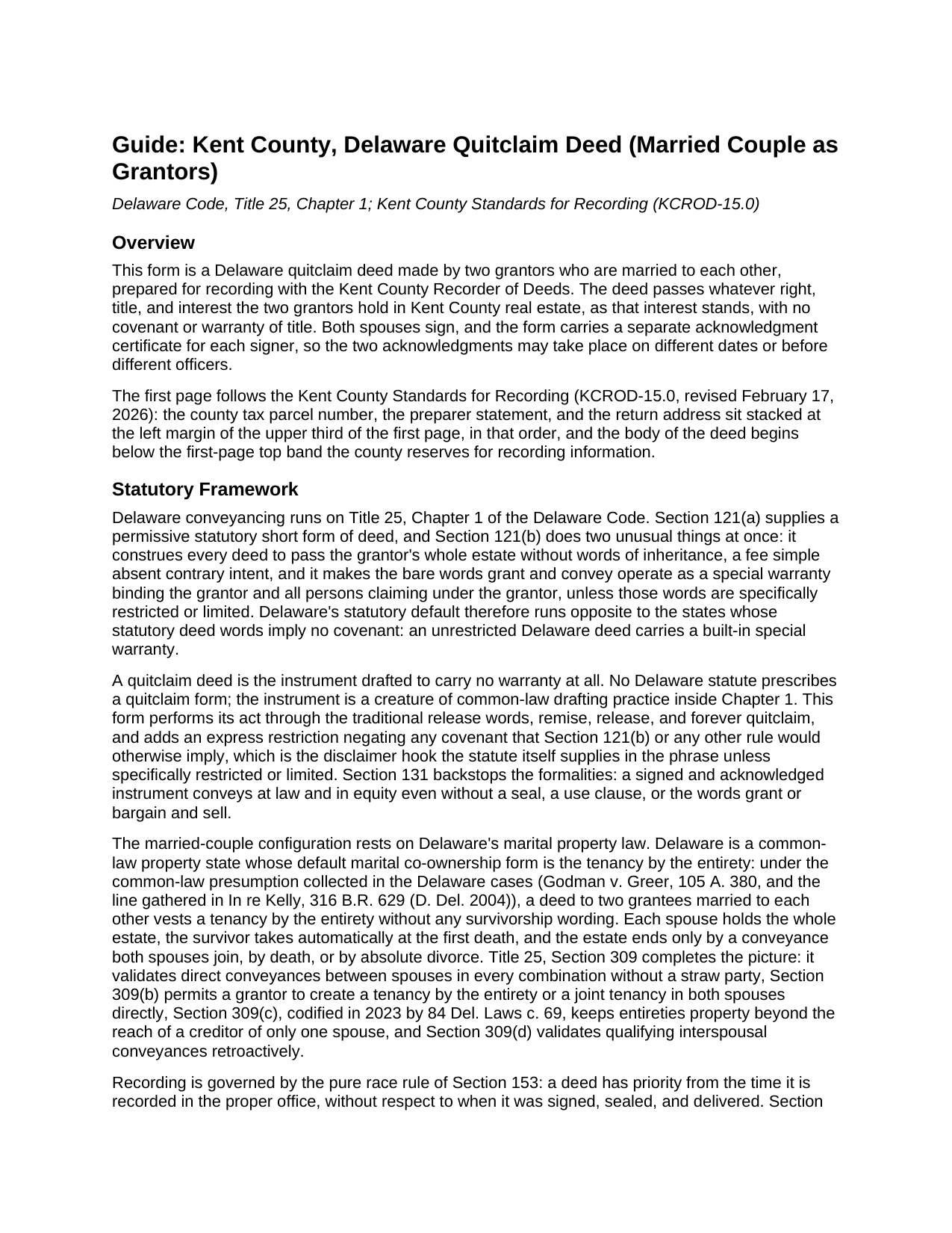 Kent County Kent County Quitclaim Deed (Married Couple as Grantors) Guide