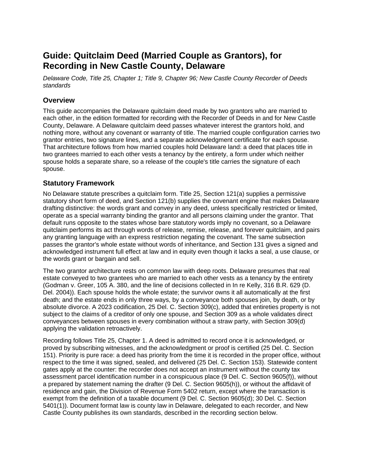 New Castle County New Castle County Quitclaim Deed (Married Couple as Grantors) Guide
