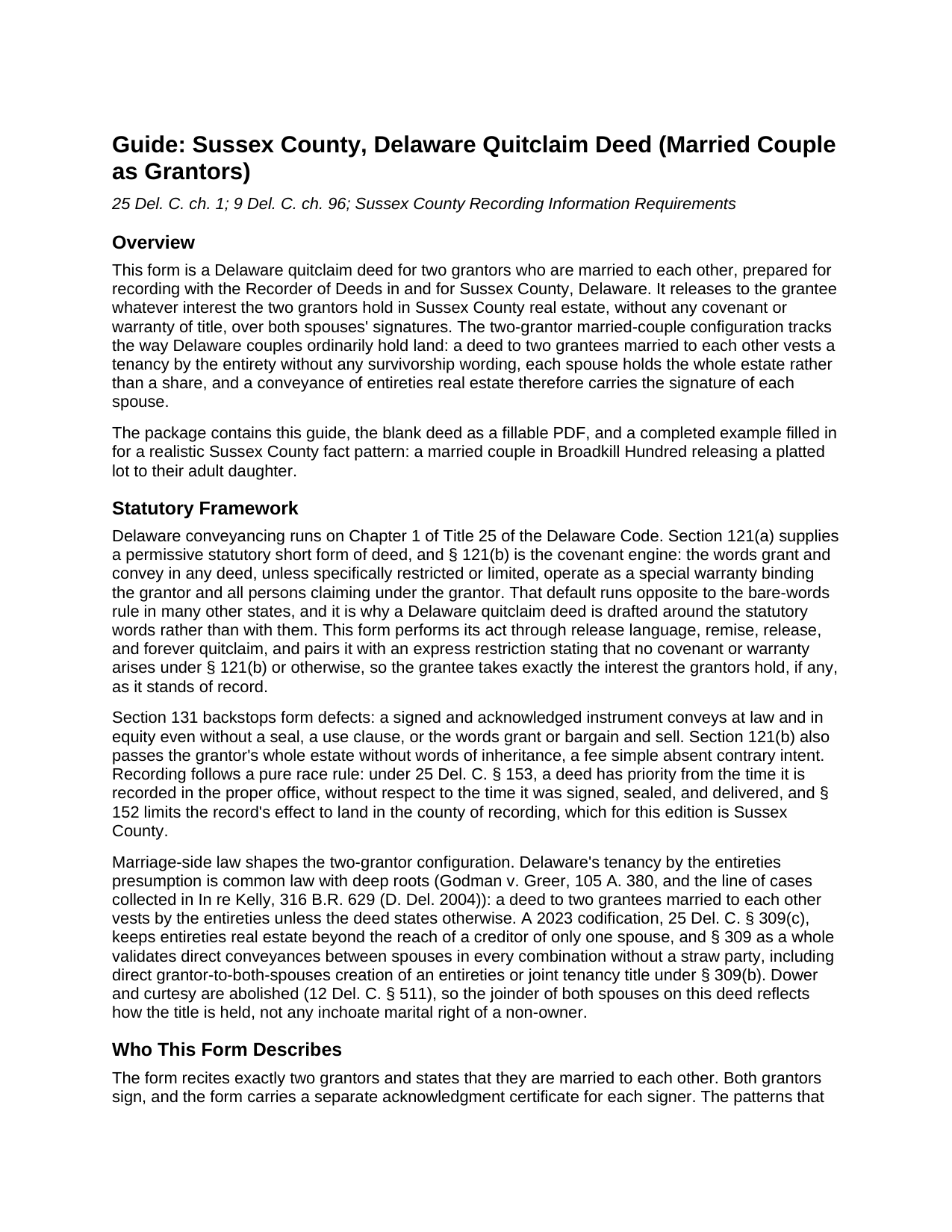 Sussex County Sussex County Quitclaim Deed (Married Couple as Grantors) Guide