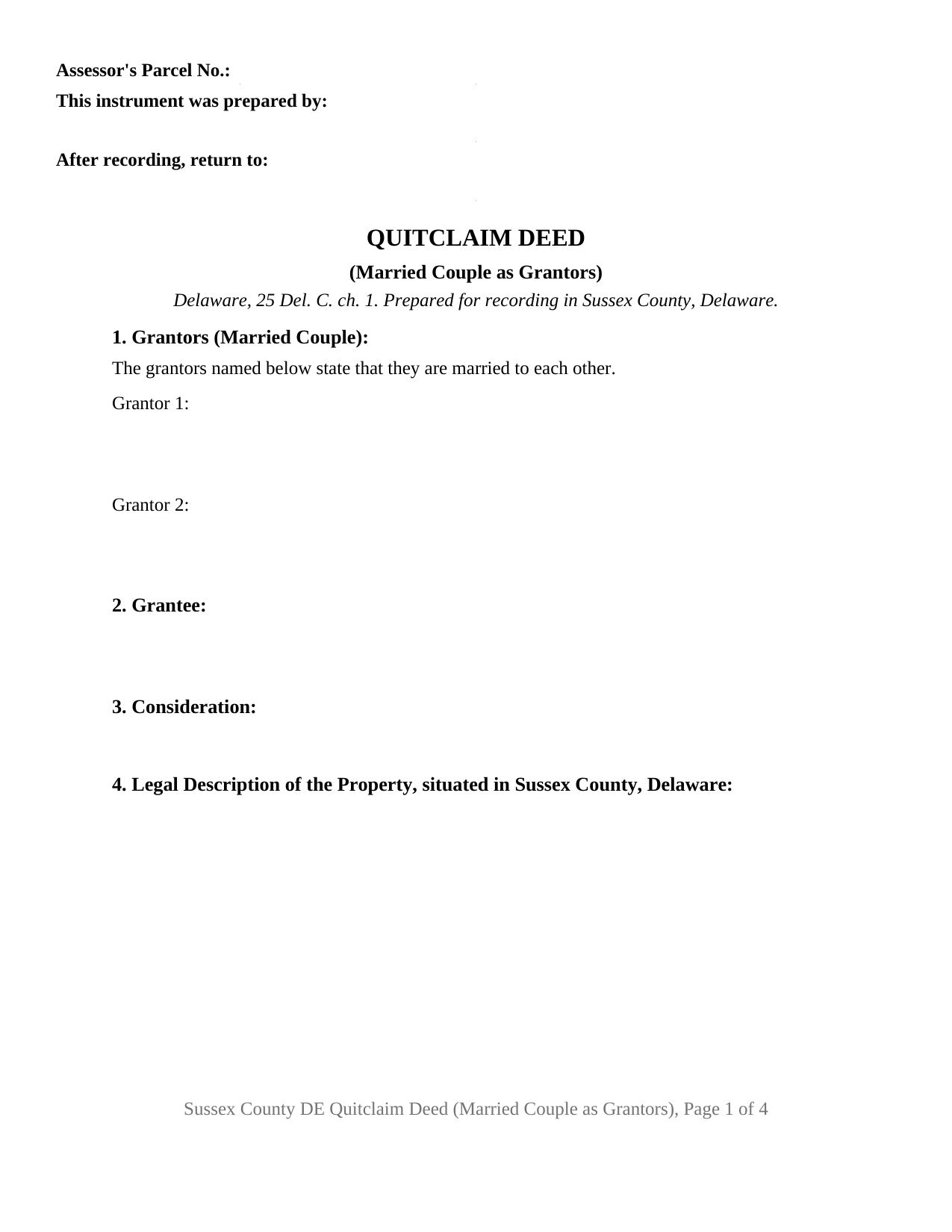 Sussex County Sussex County Quitclaim Deed (Married Couple as Grantors) Form