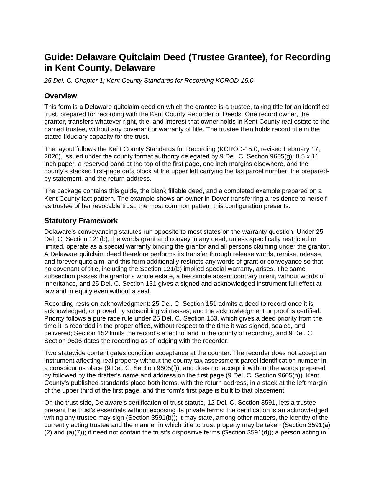 Kent County Kent County Quitclaim Deed (Trustee Grantee) Guide