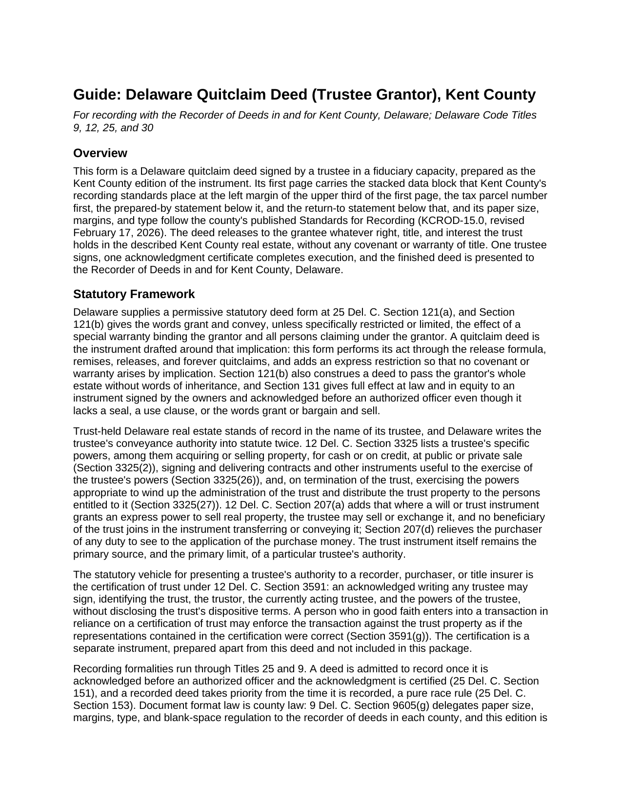 Kent County Kent County Quitclaim Deed (Trustee Grantor) Guide
