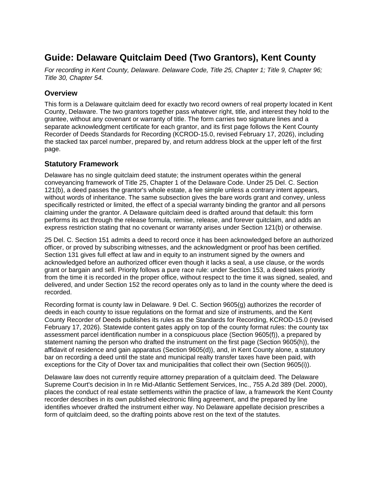 Kent County Kent County Quitclaim Deed (Two Grantors) Guide