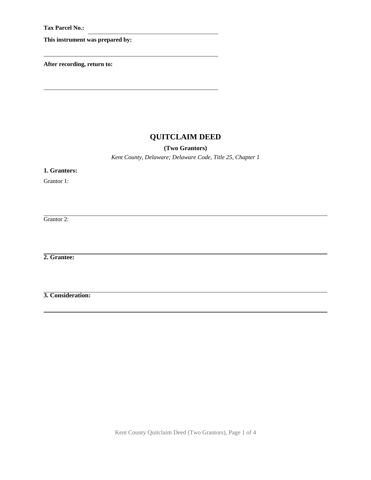 Kent County Kent County Quitclaim Deed (Two Grantors) Form