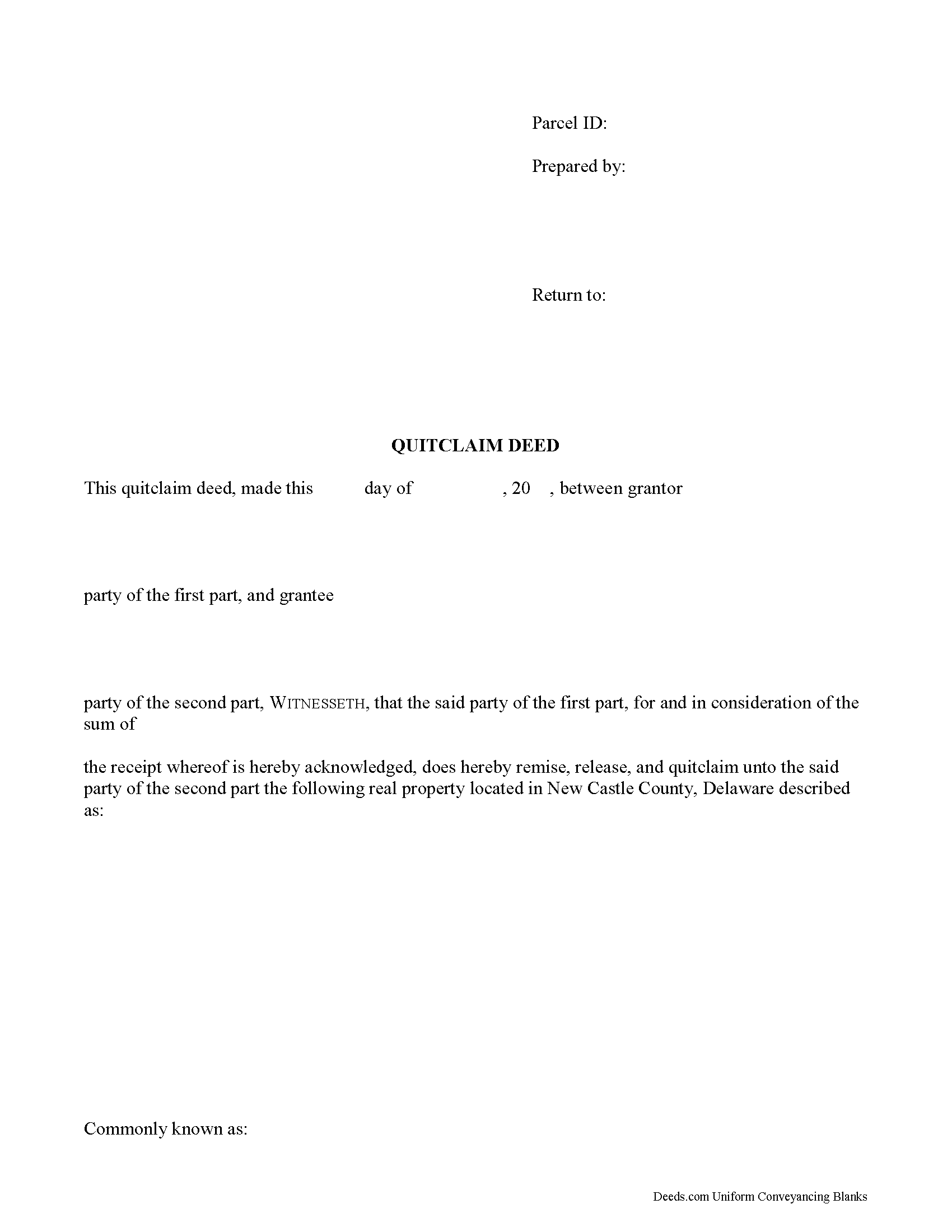 New Castle County Quitclaim Deed Form