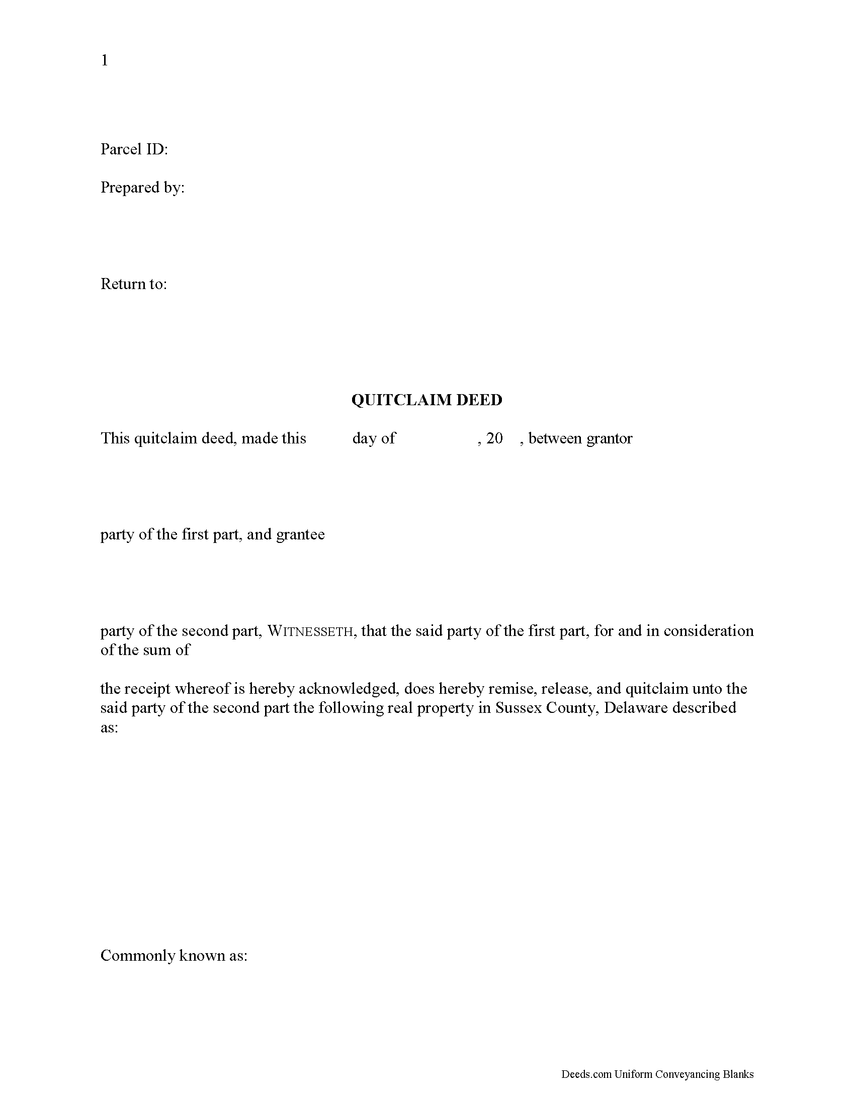 Sussex County Quitclaim Deed Form