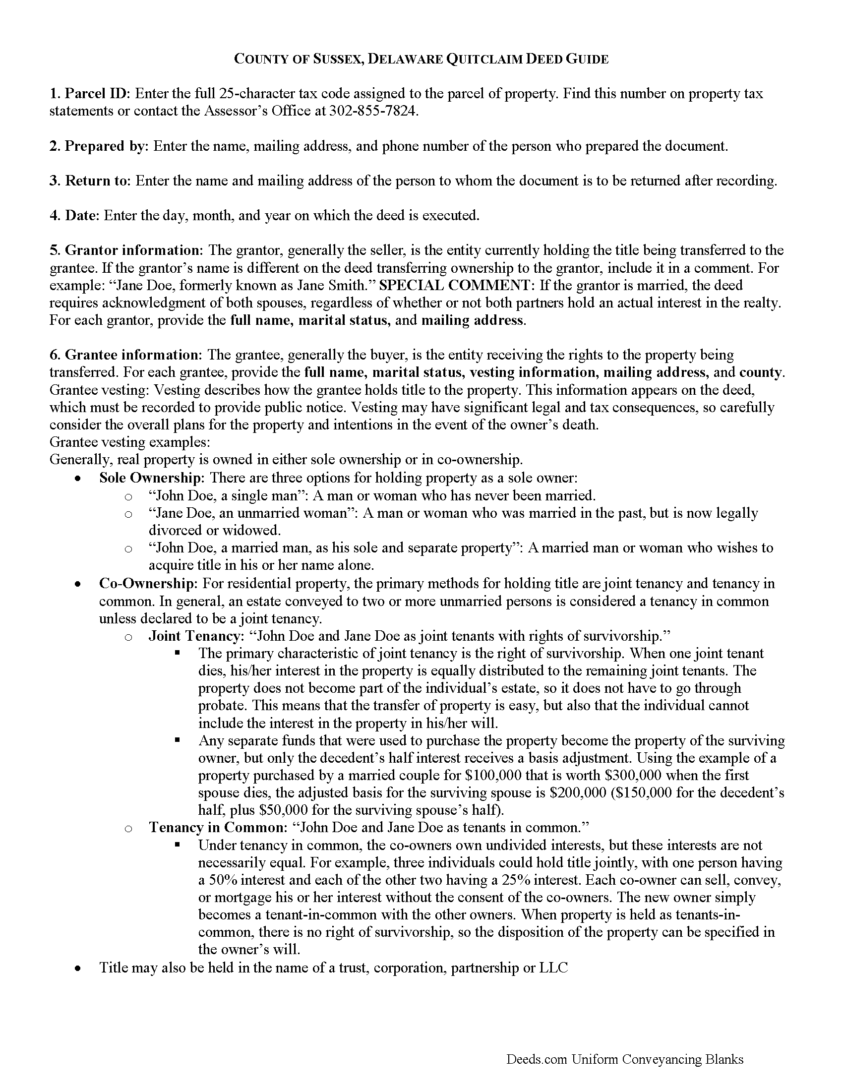 Sussex County Quitclaim Deed Guide