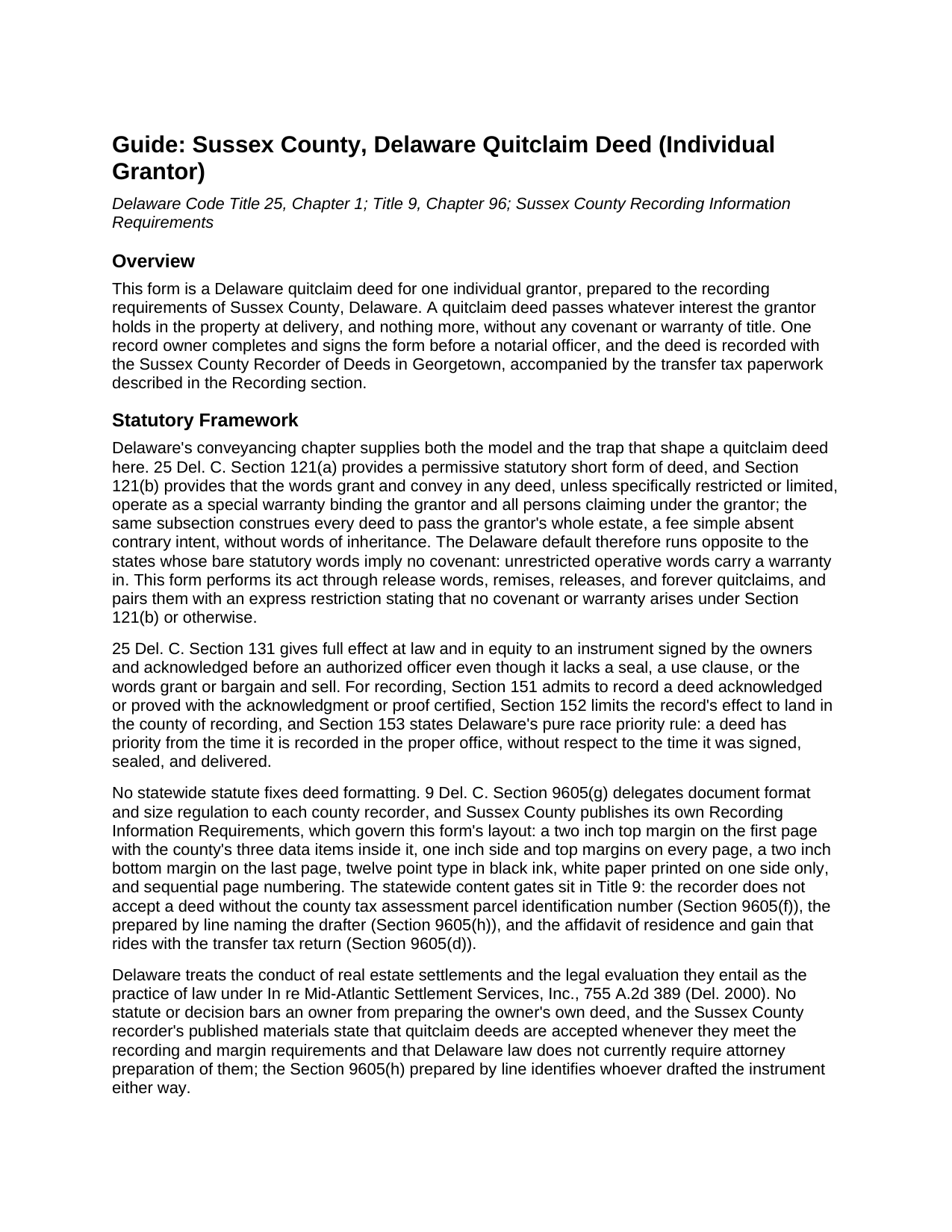Sussex County Sussex County Quitclaim Deed Guide