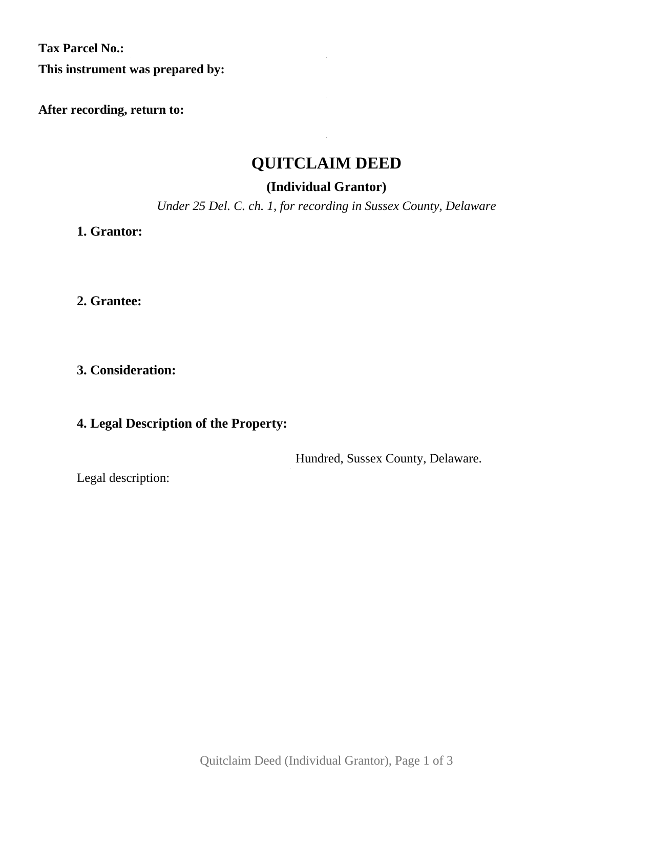 Sussex County Sussex County Quitclaim Deed Form