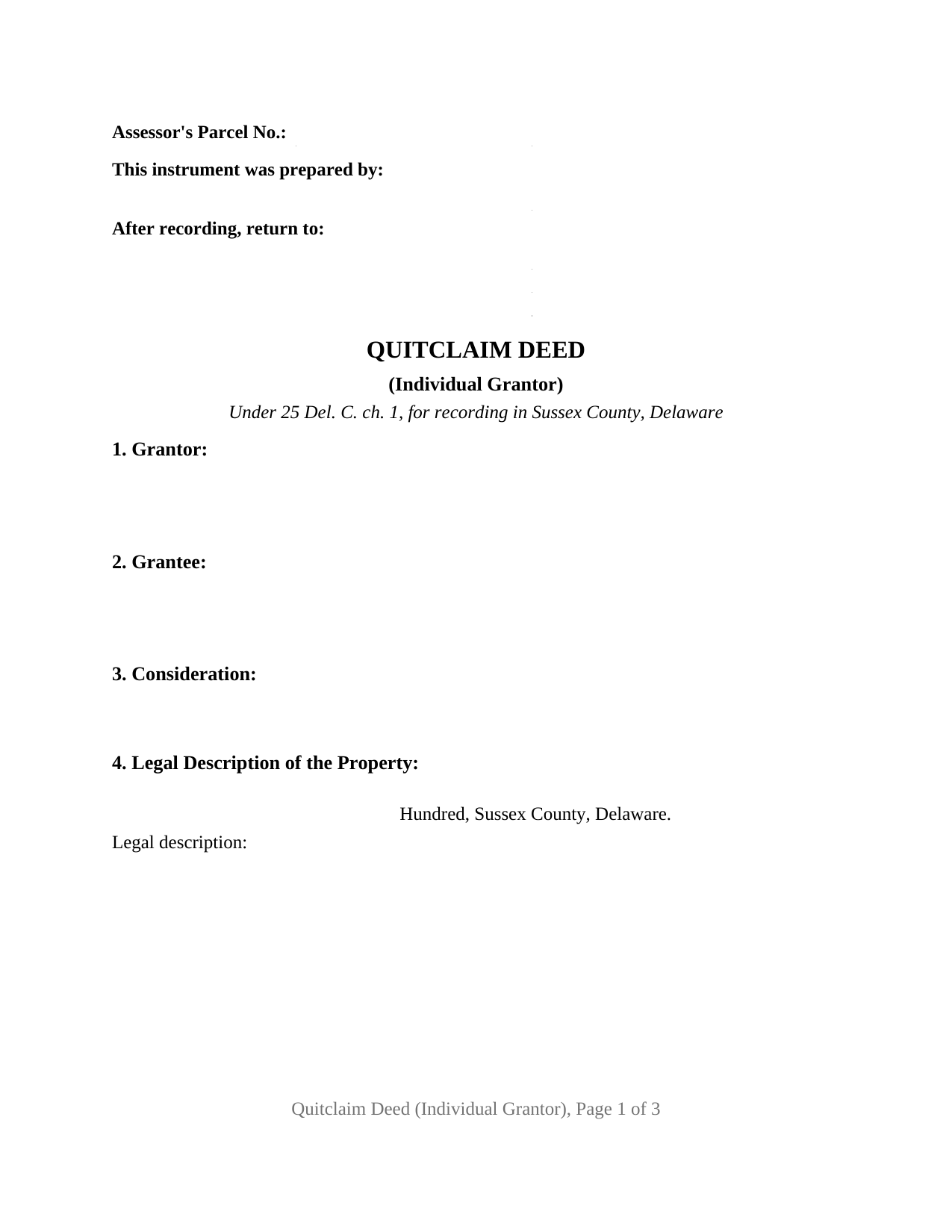 Sussex County Sussex County Quitclaim Deed Form