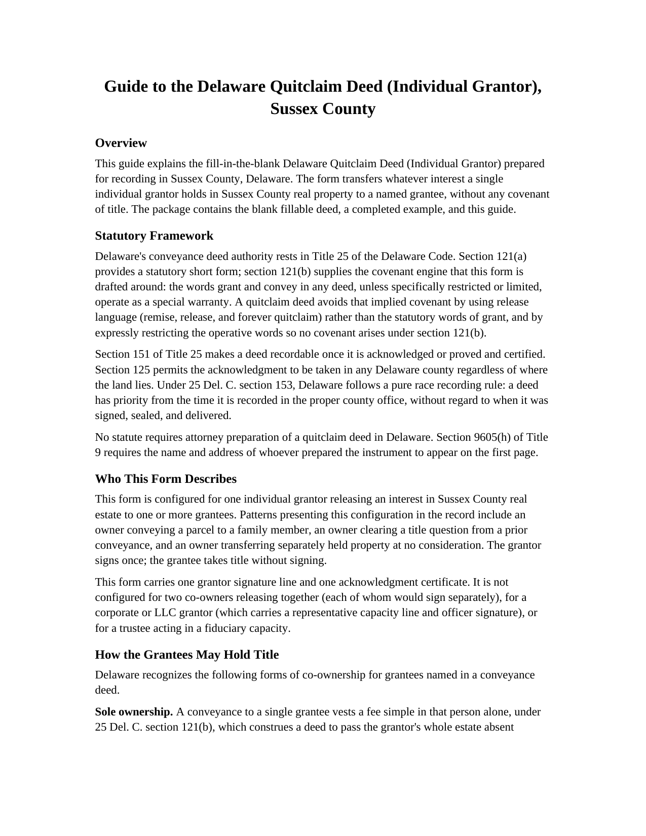 Sussex County Sussex County Quitclaim Deed Guide