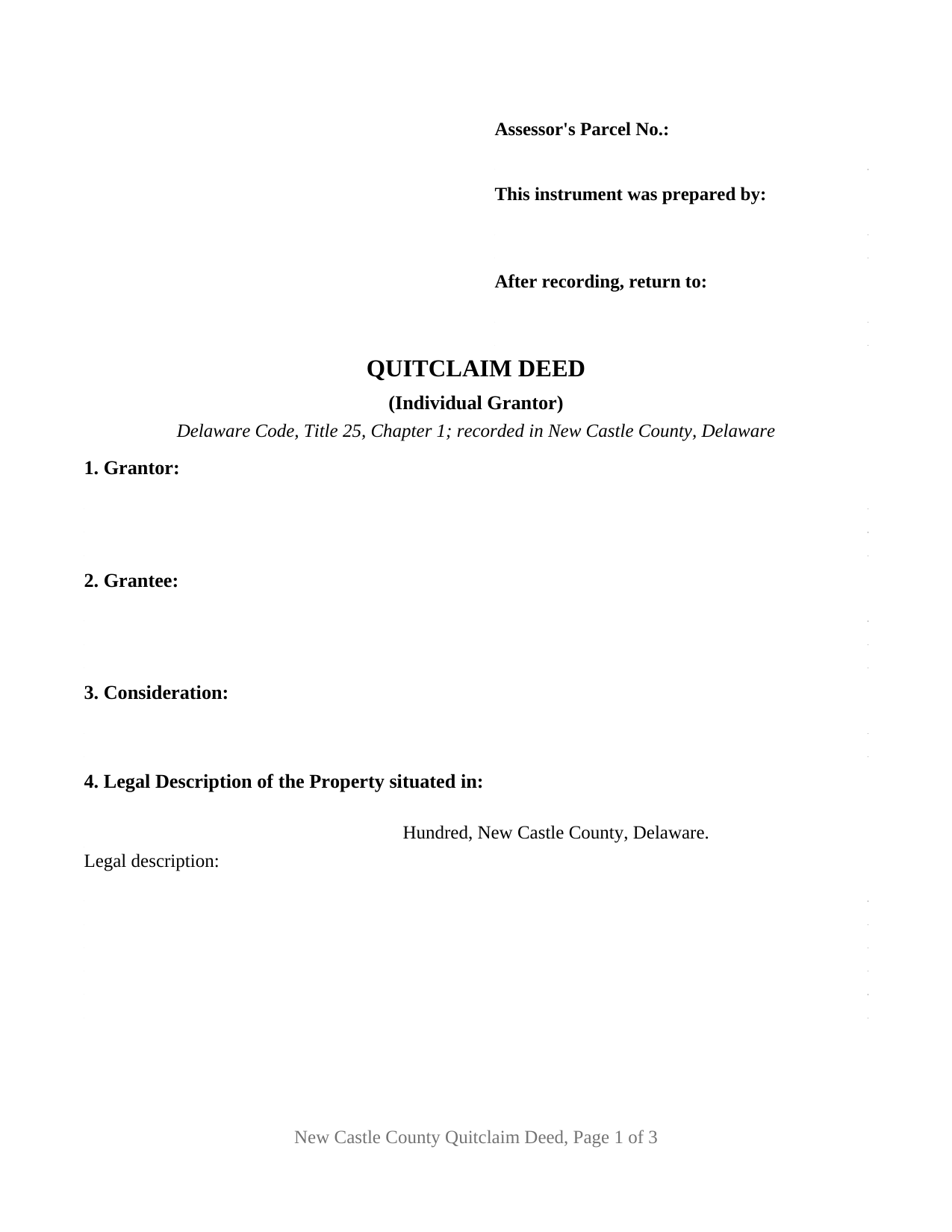 New Castle County New Castle County Quitclaim Deed Form