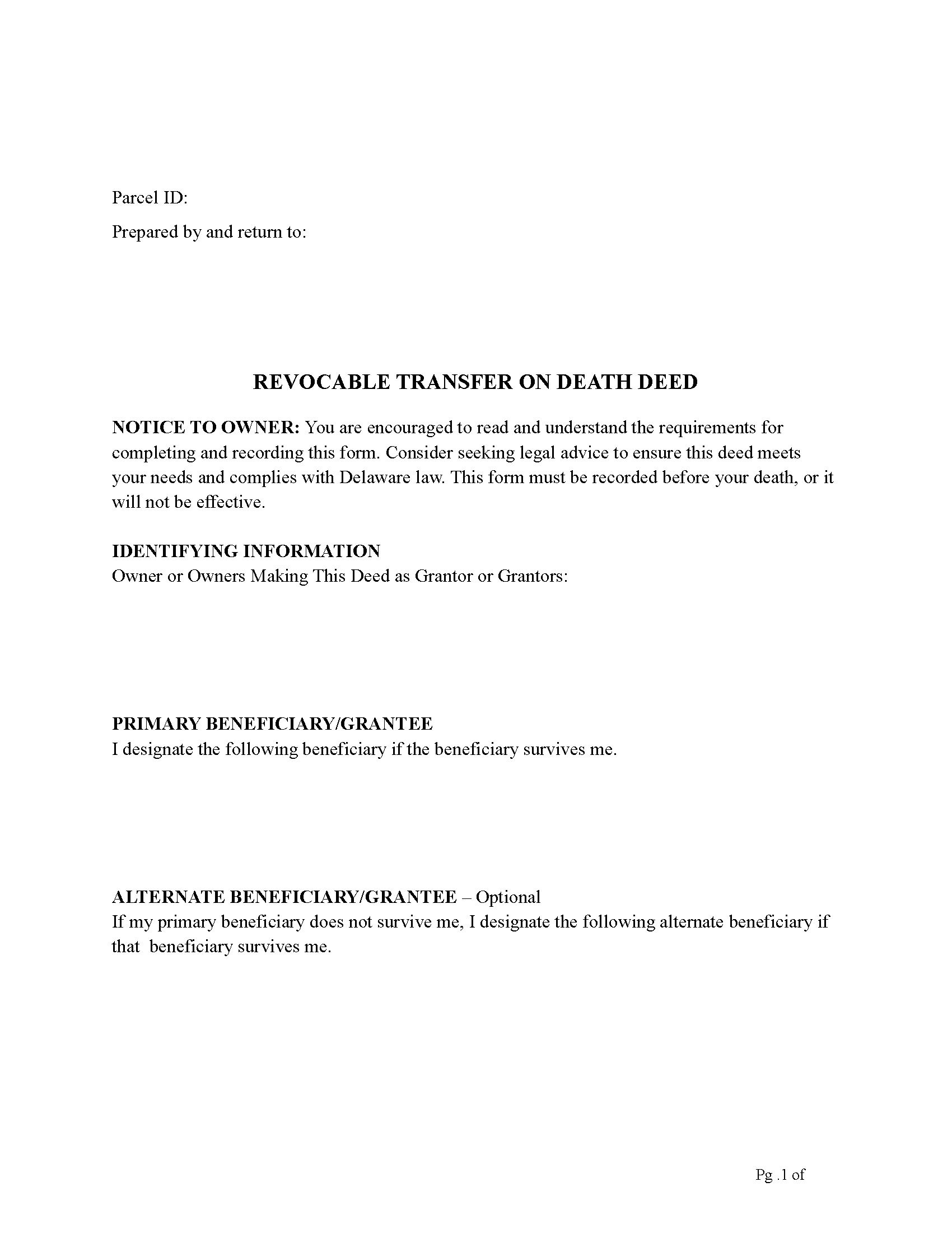 Kent County Revocation of Transfer on Death Deed Form